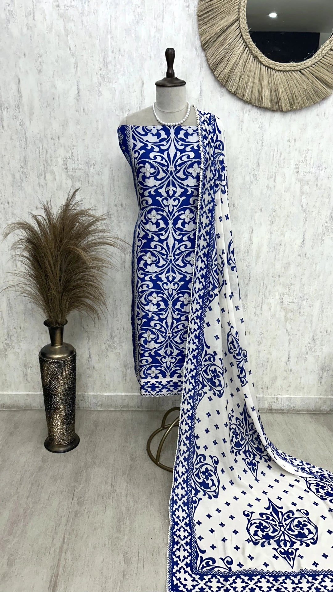 Printed Muslin Unstitched Suit Set With Detailing Of Pearl Work