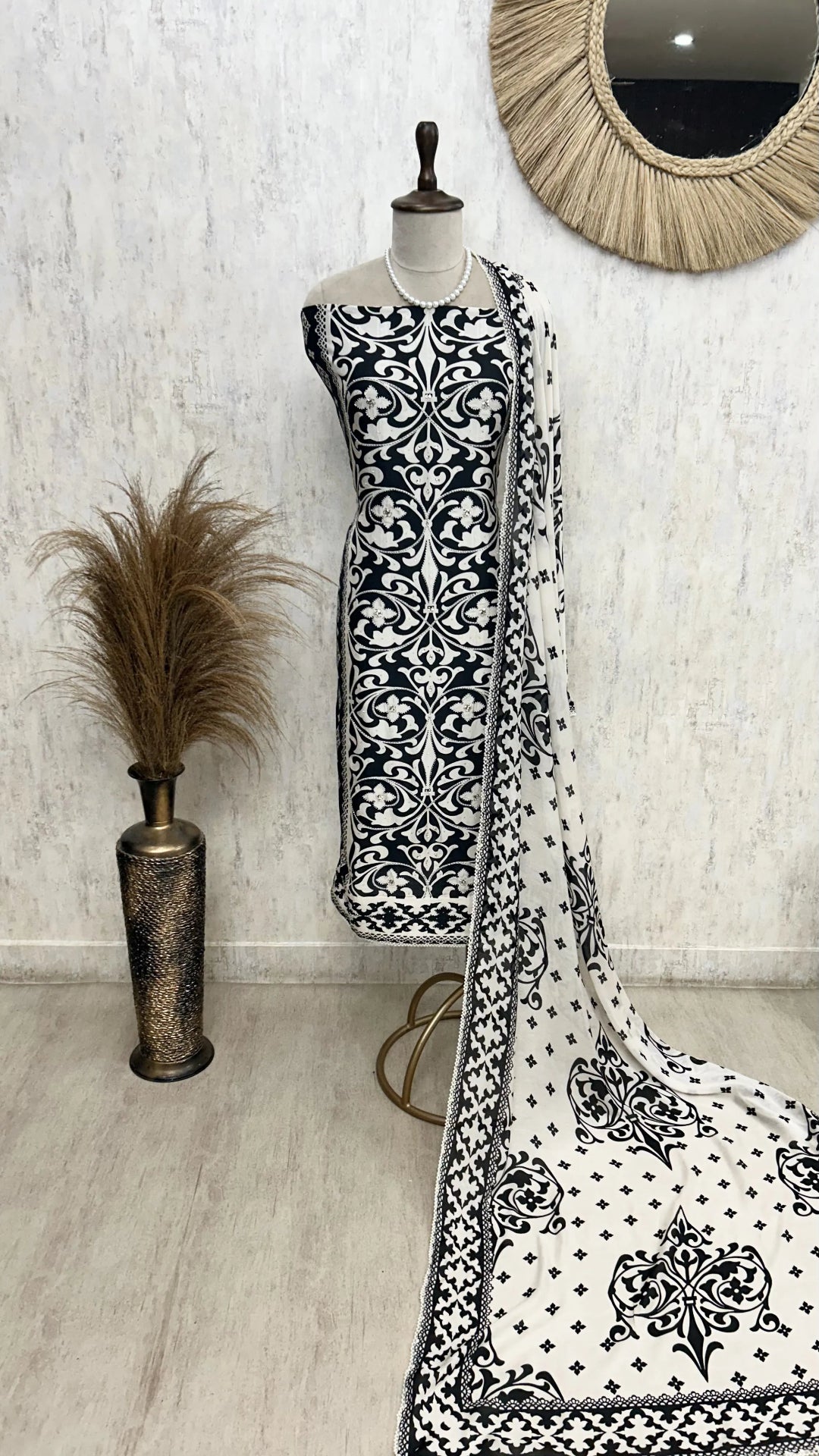 Printed Muslin Unstitched Suit Set With Detailing Of Pearl Work