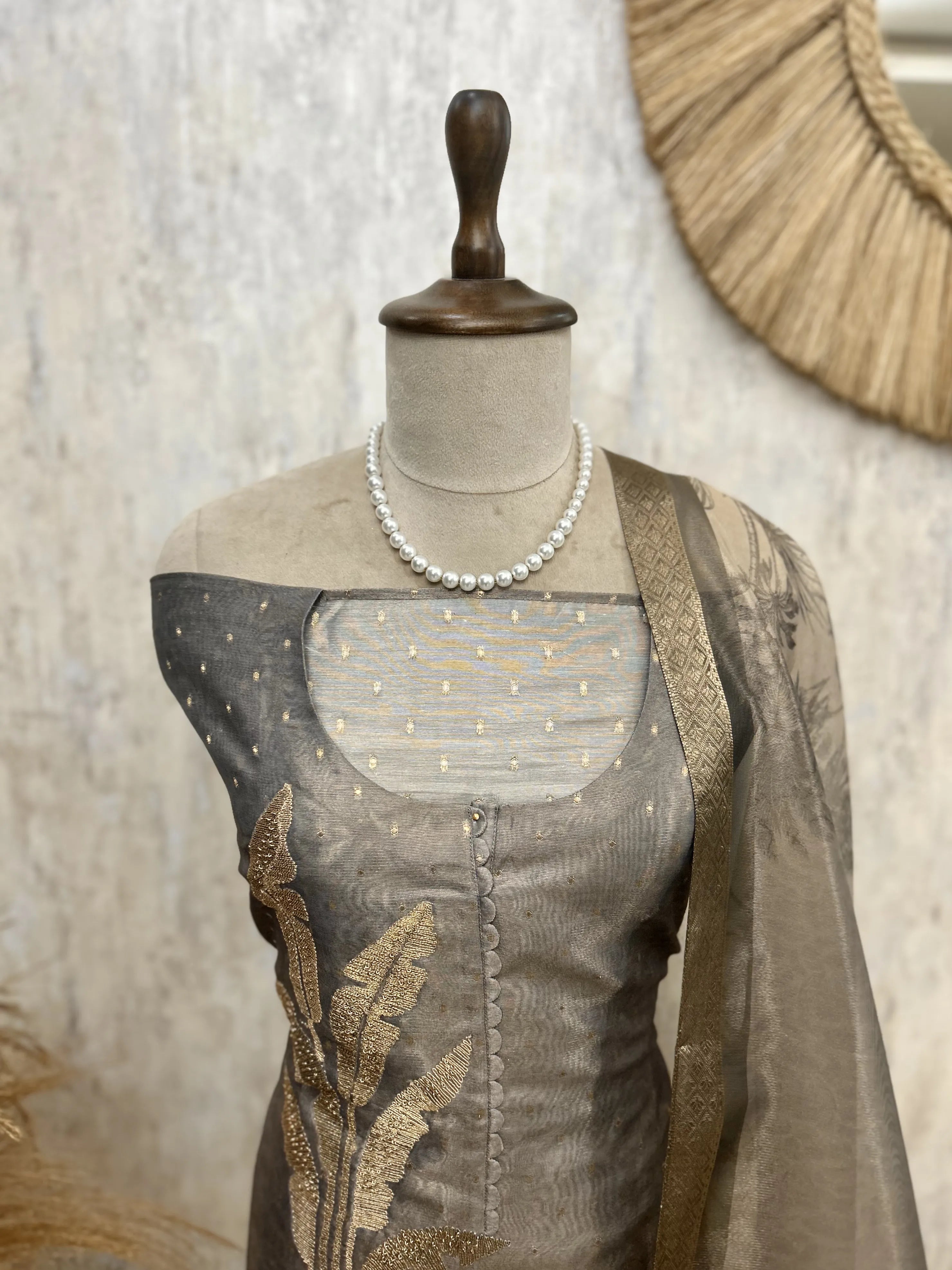 Tissue Unstitched Suit Set With Weaving Dupatta