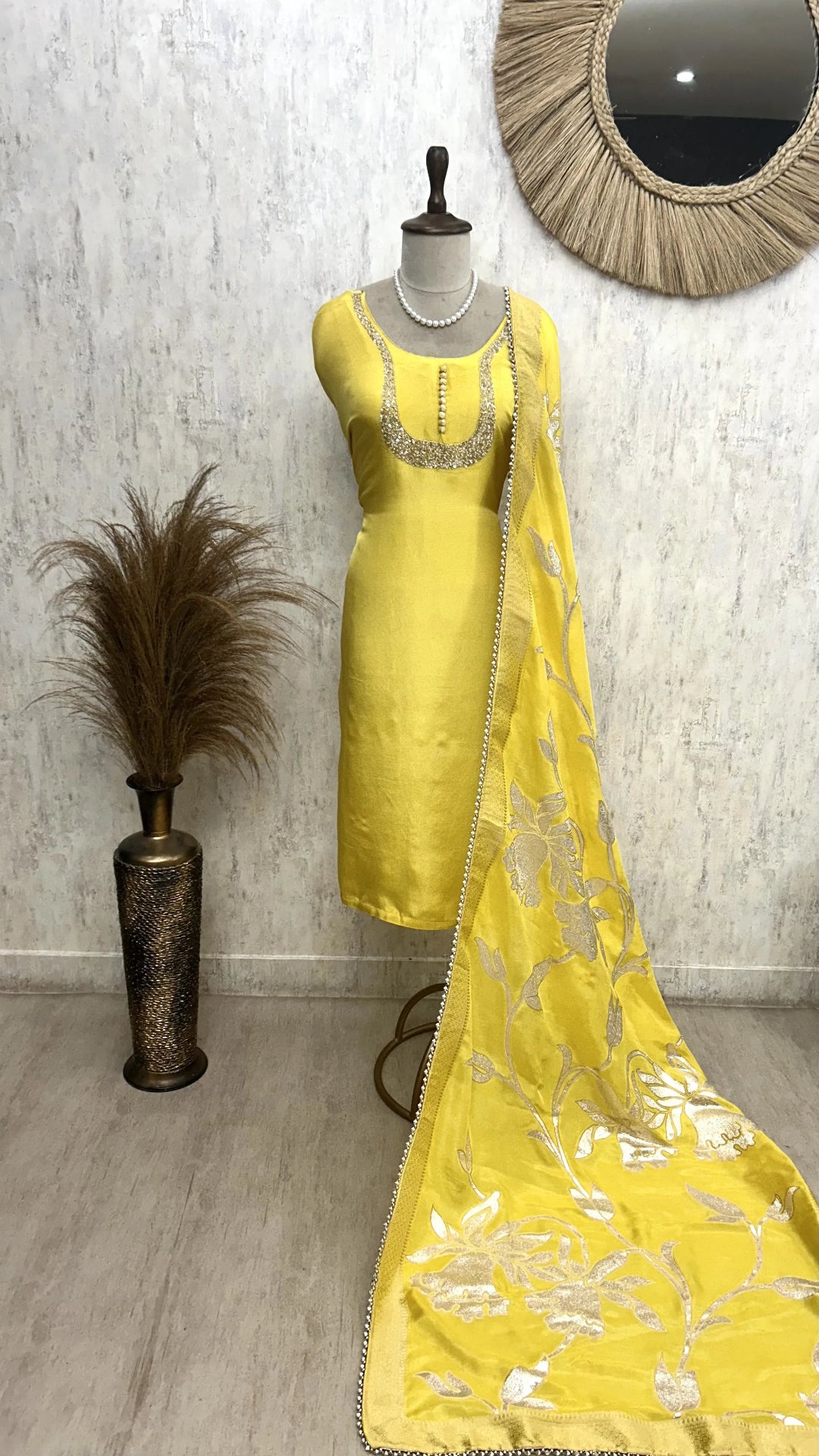 Tissue Unstitched Suit Set With Silk Dupatta And Sequence Work
