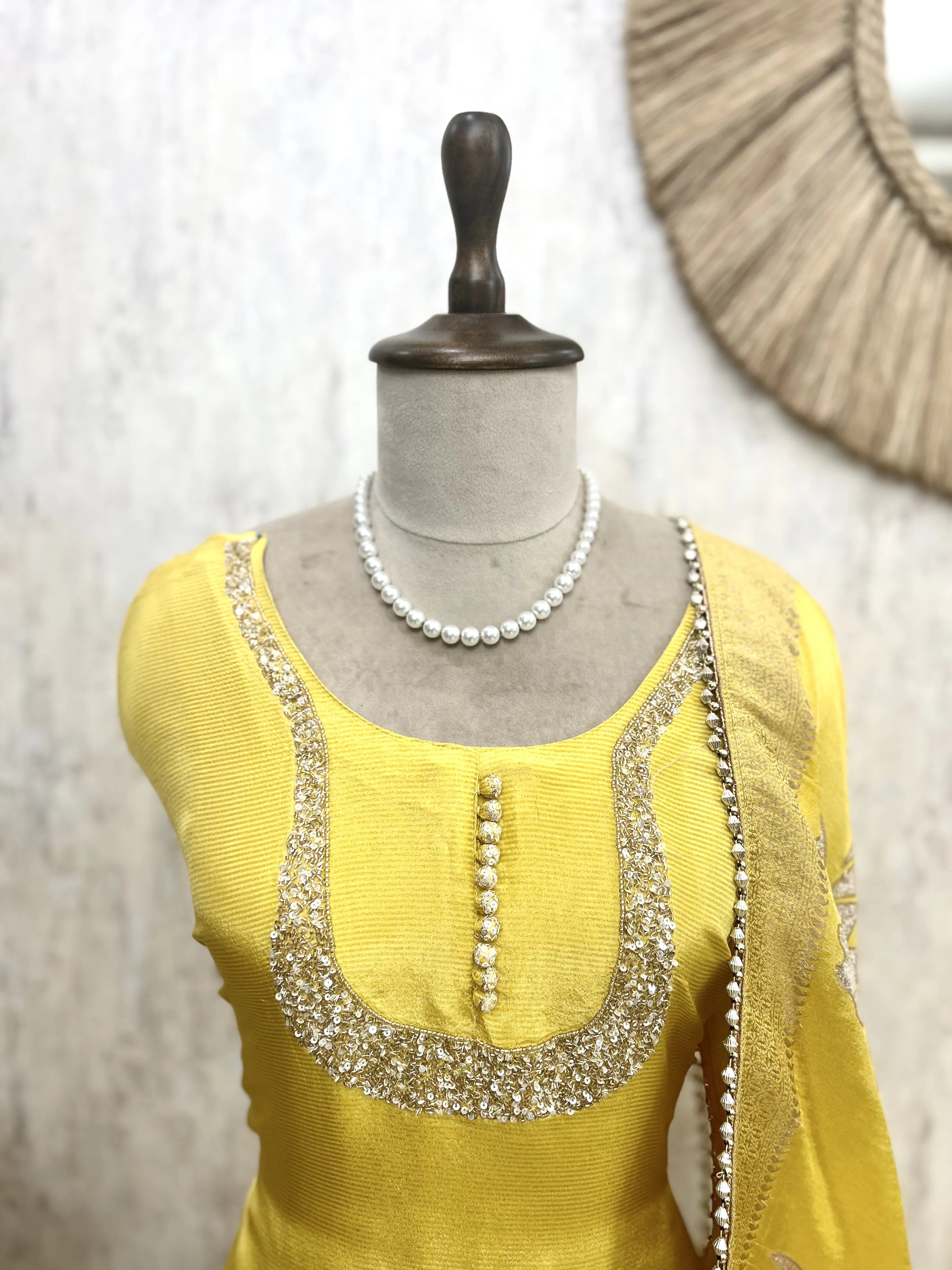 Tissue Unstitched Suit Set With Silk Dupatta And Sequence Work