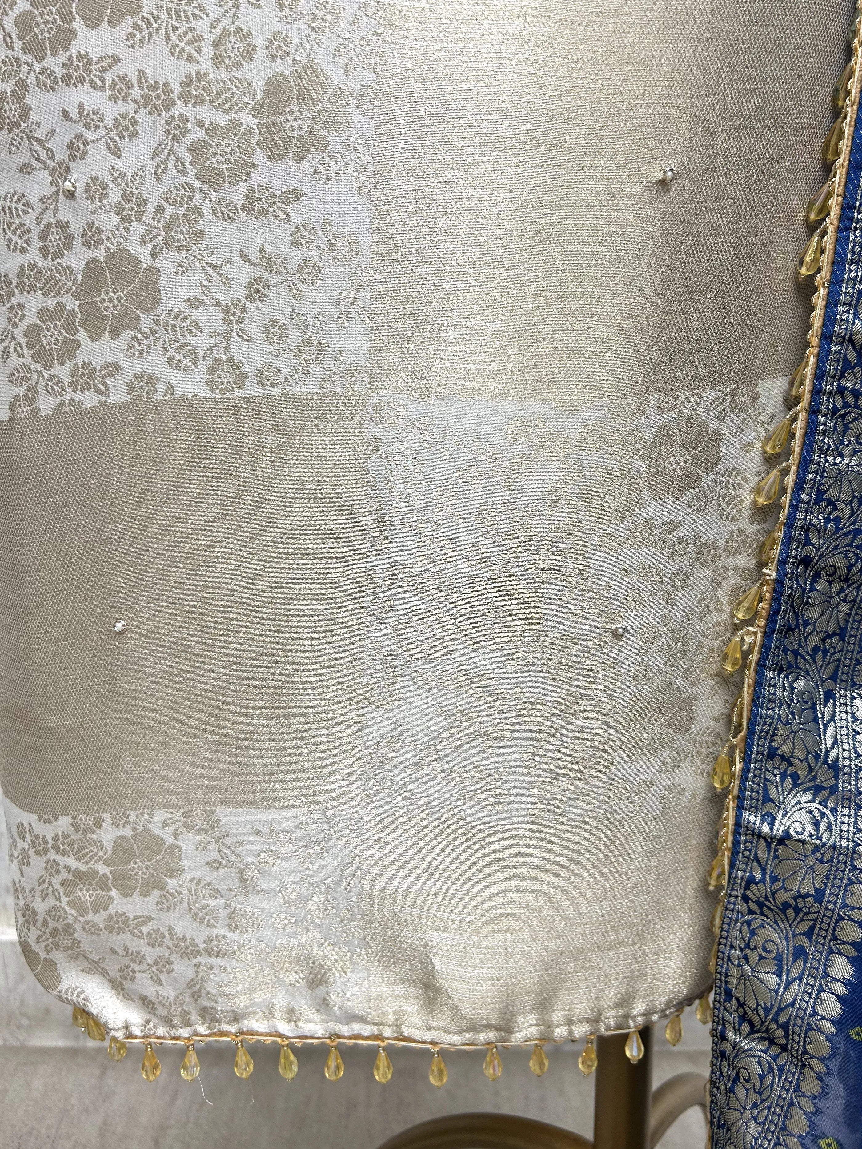 Jacquard Silk Unstitched Suit Set With Organza Dupatta
