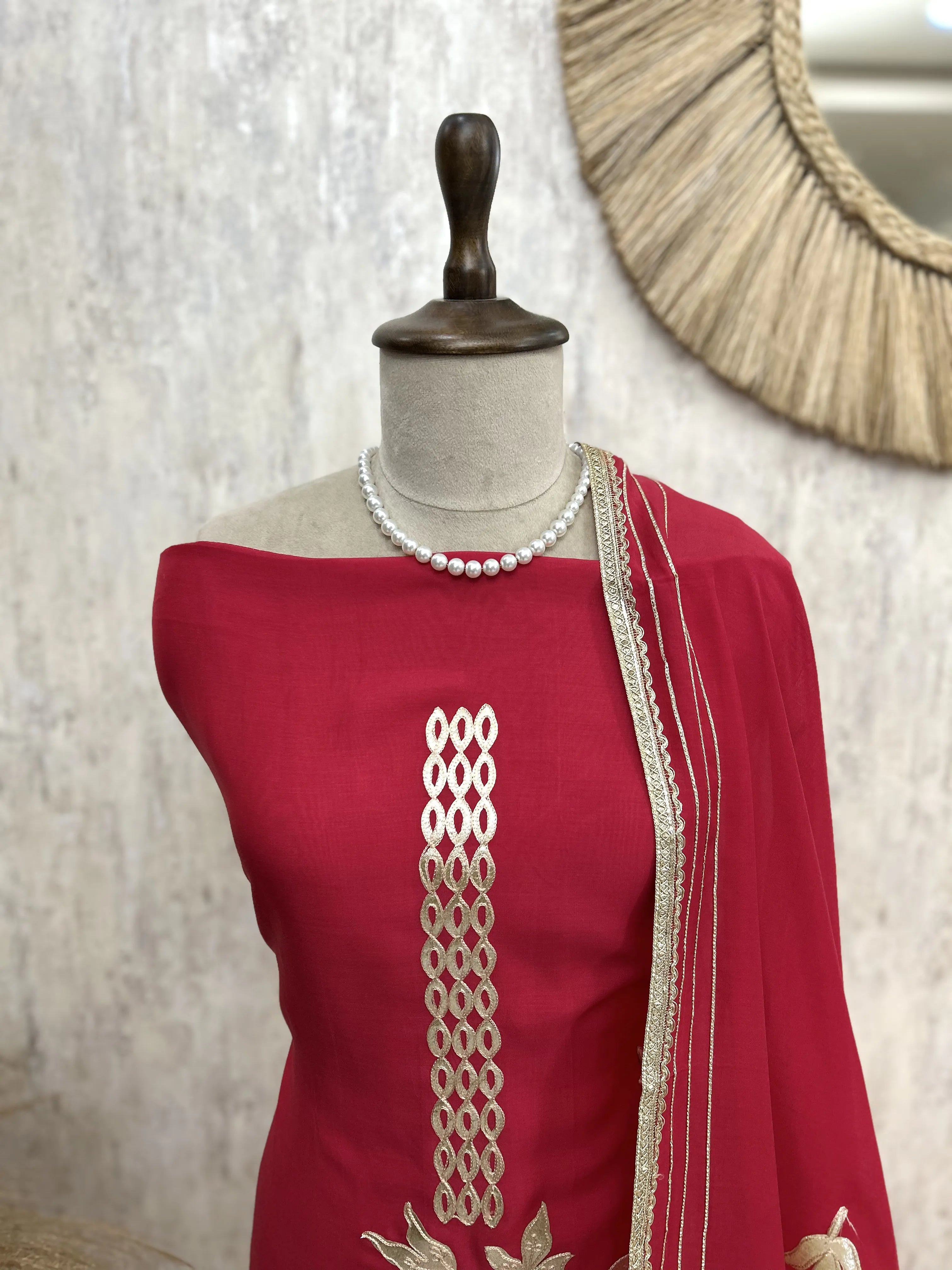 Mul Chanderi Unstitched Suit Set With Mul Chanderi Dupatta