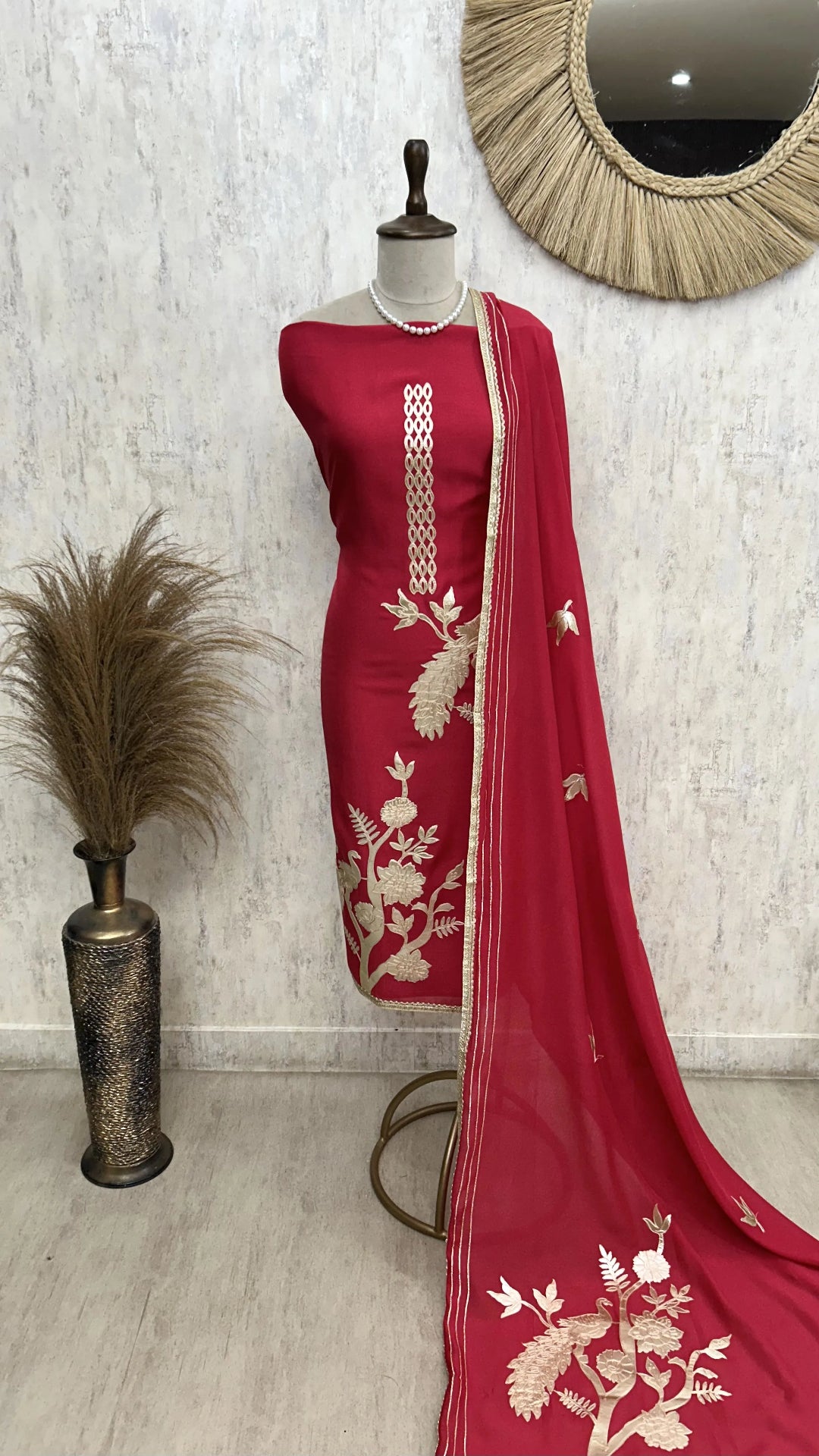 Mul Chanderi Unstitched Suit Set With Mul Chanderi Dupatta