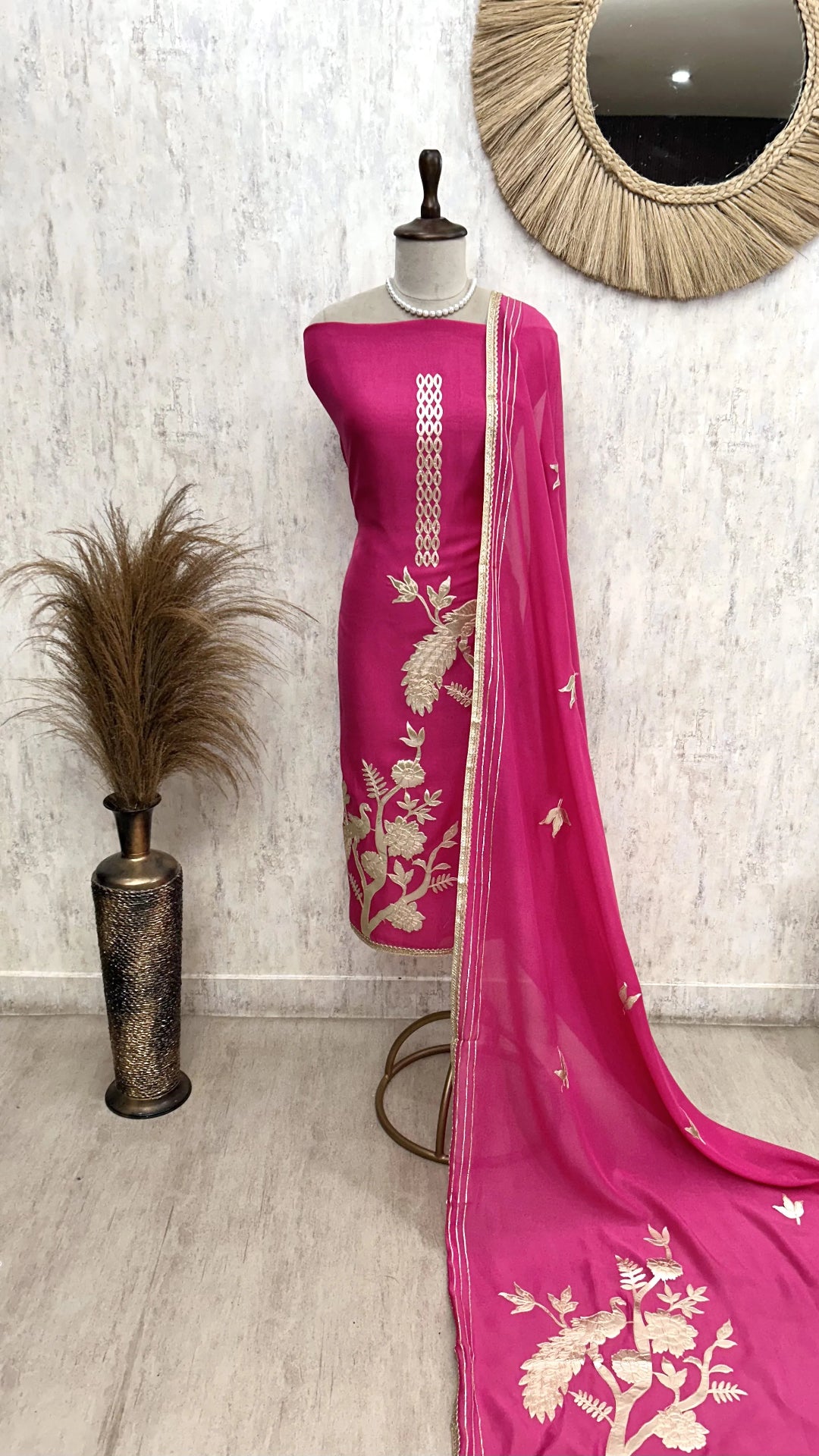 Mul Chanderi Unstitched Suit Set With Mul Chanderi Dupatta