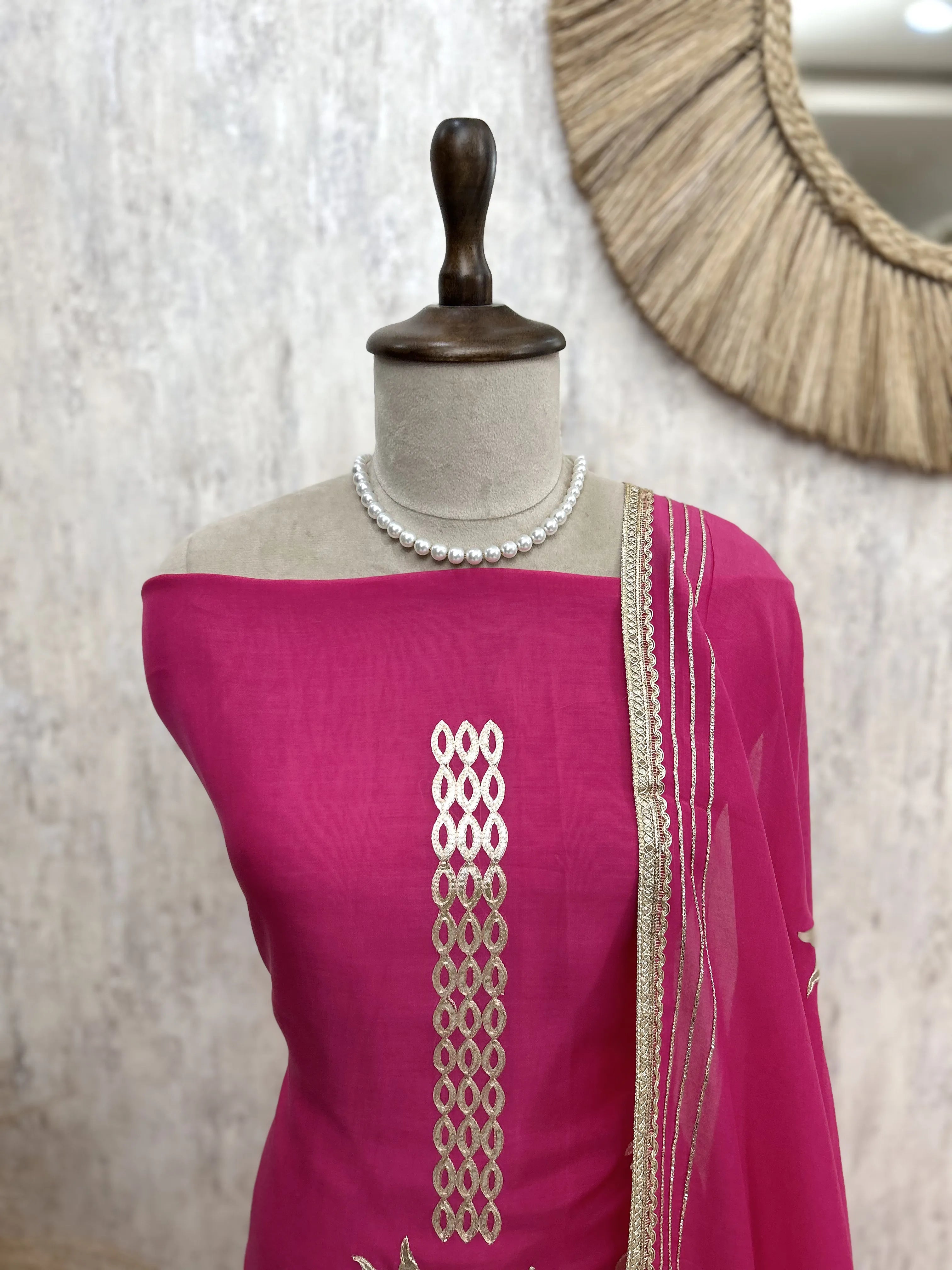 Mul Chanderi Unstitched Suit Set With Mul Chanderi Dupatta