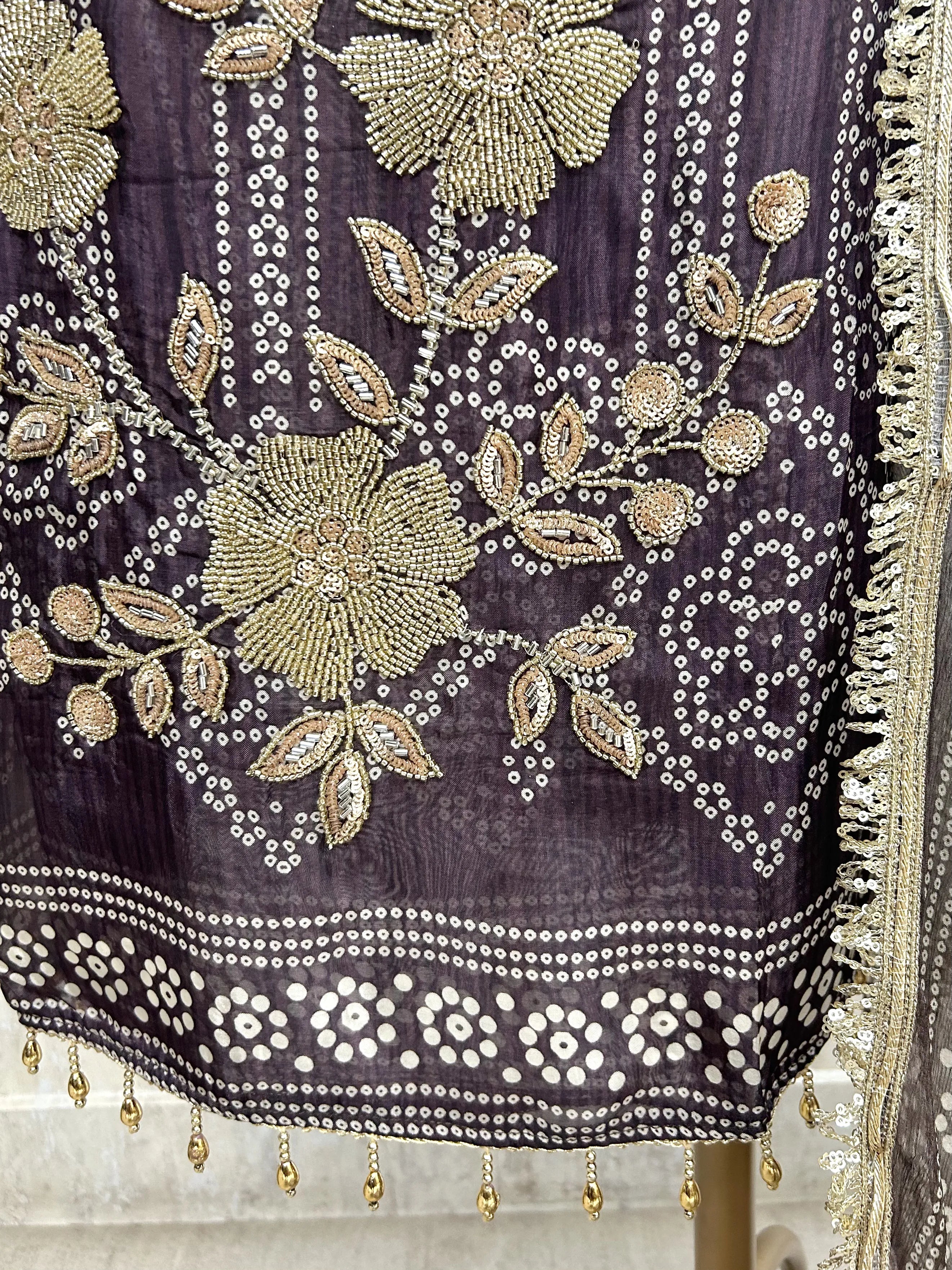 Glass Organza Unstitched Suit Set With Katdana And Sequence Detailing