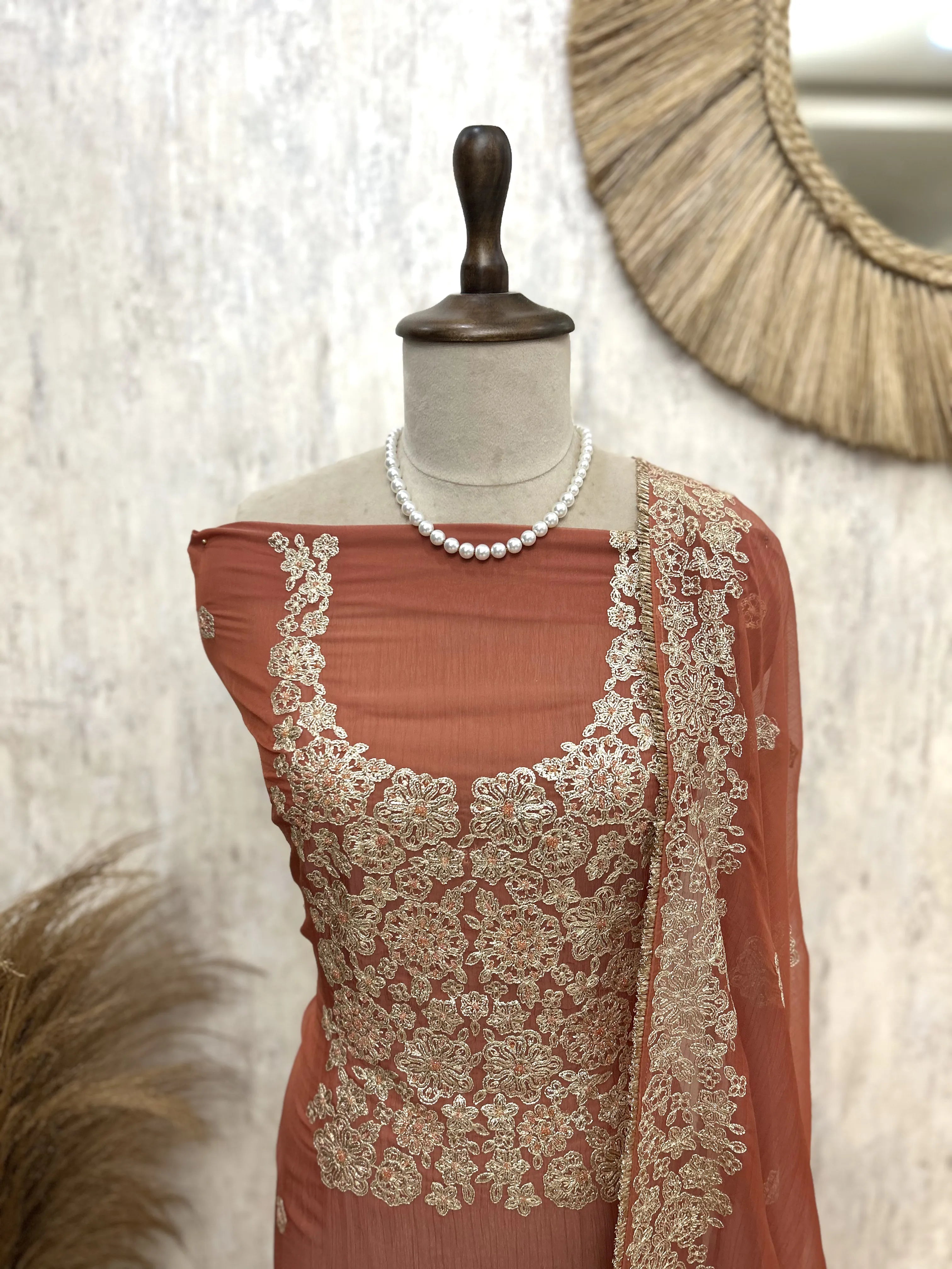 Chinnon Organza Unstitched Suit Set With Chinnon Dupatta