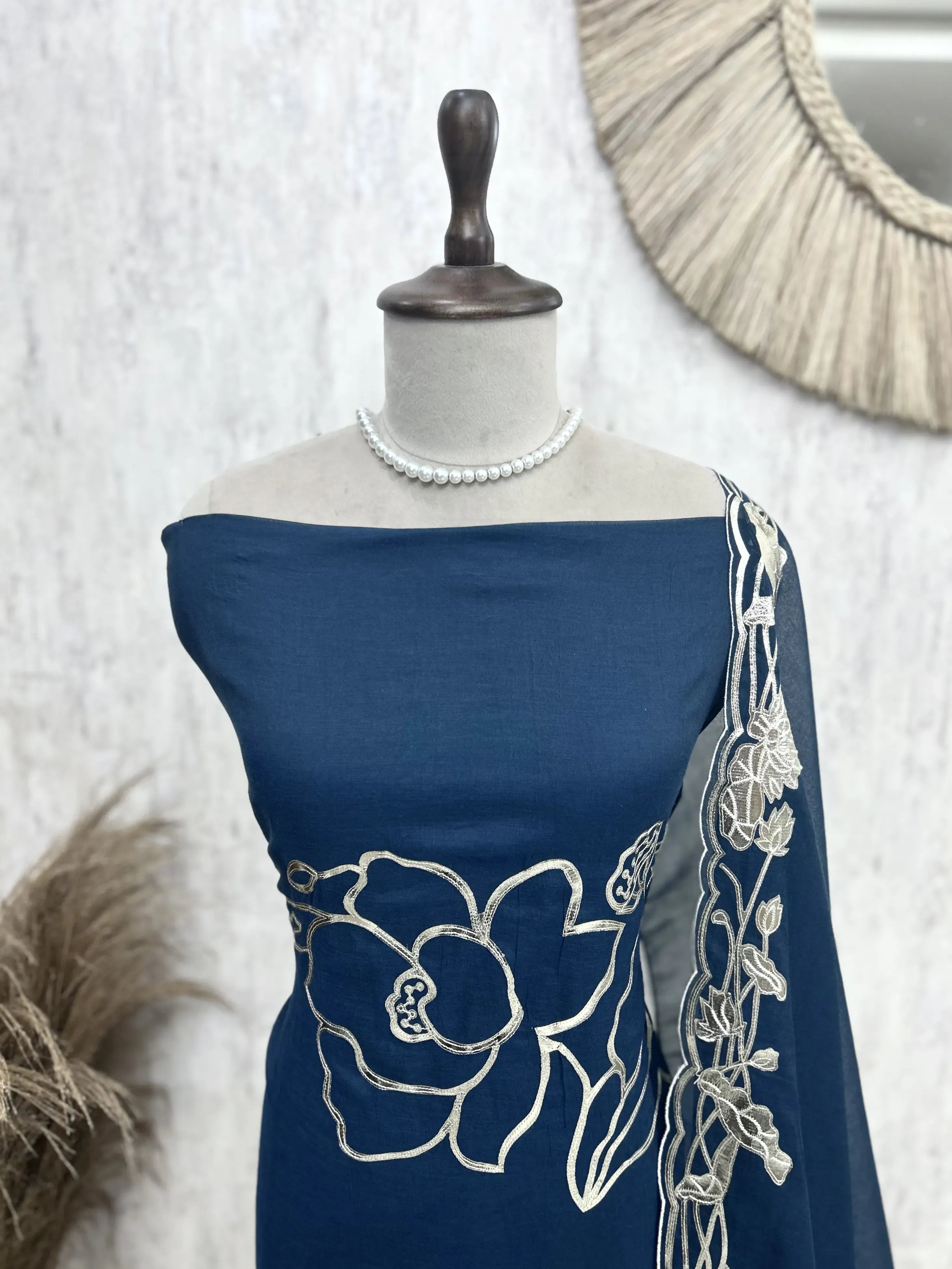 Mul Chanderi Unstitched Suit Set With Mul Chanderi Dupatta