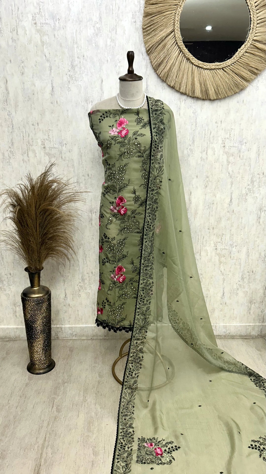Chiffon Organza Unstitched Suit Set With Chiffon Dupatta