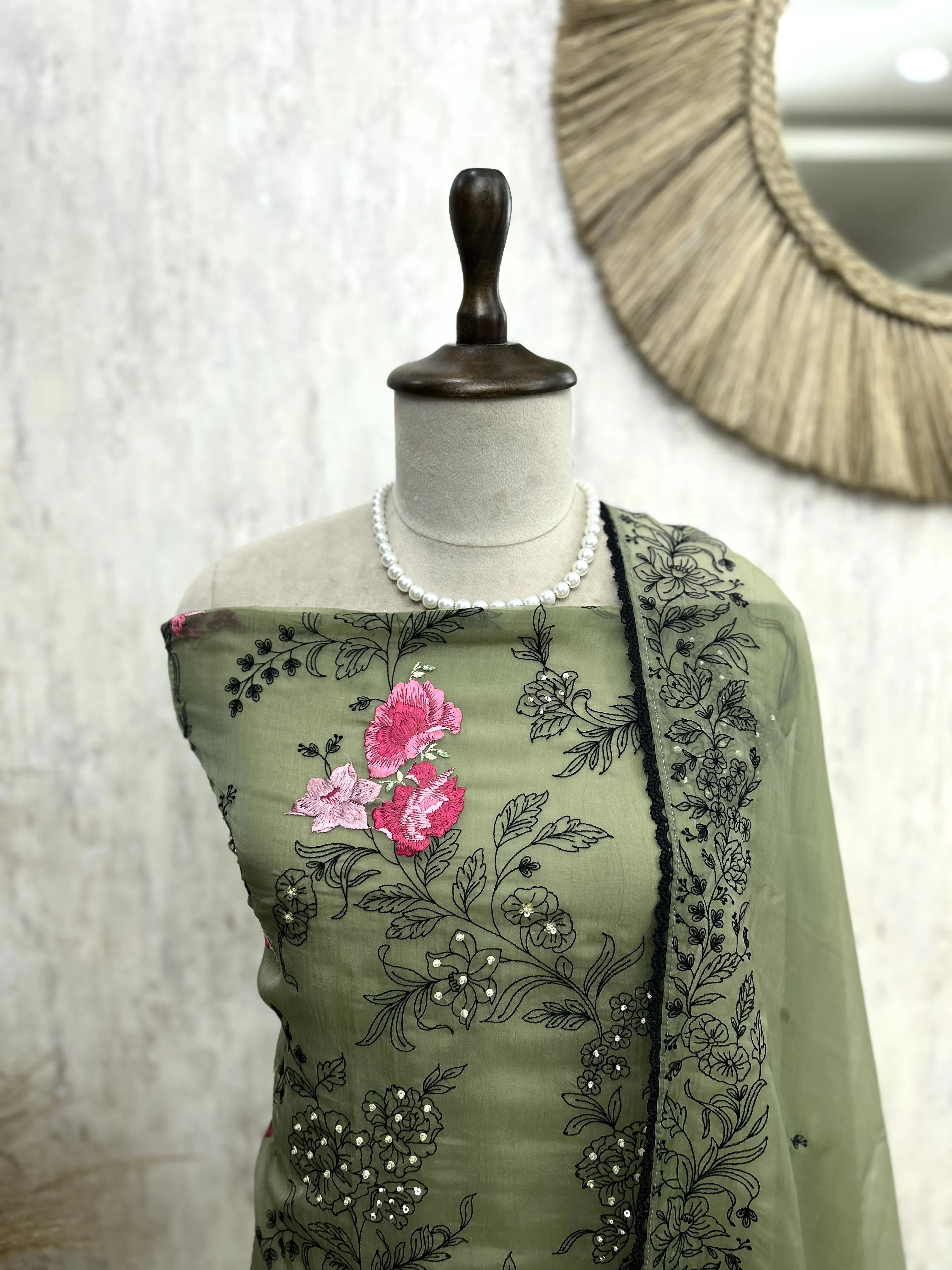 Chiffon Organza Unstitched Suit Set With Chiffon Dupatta