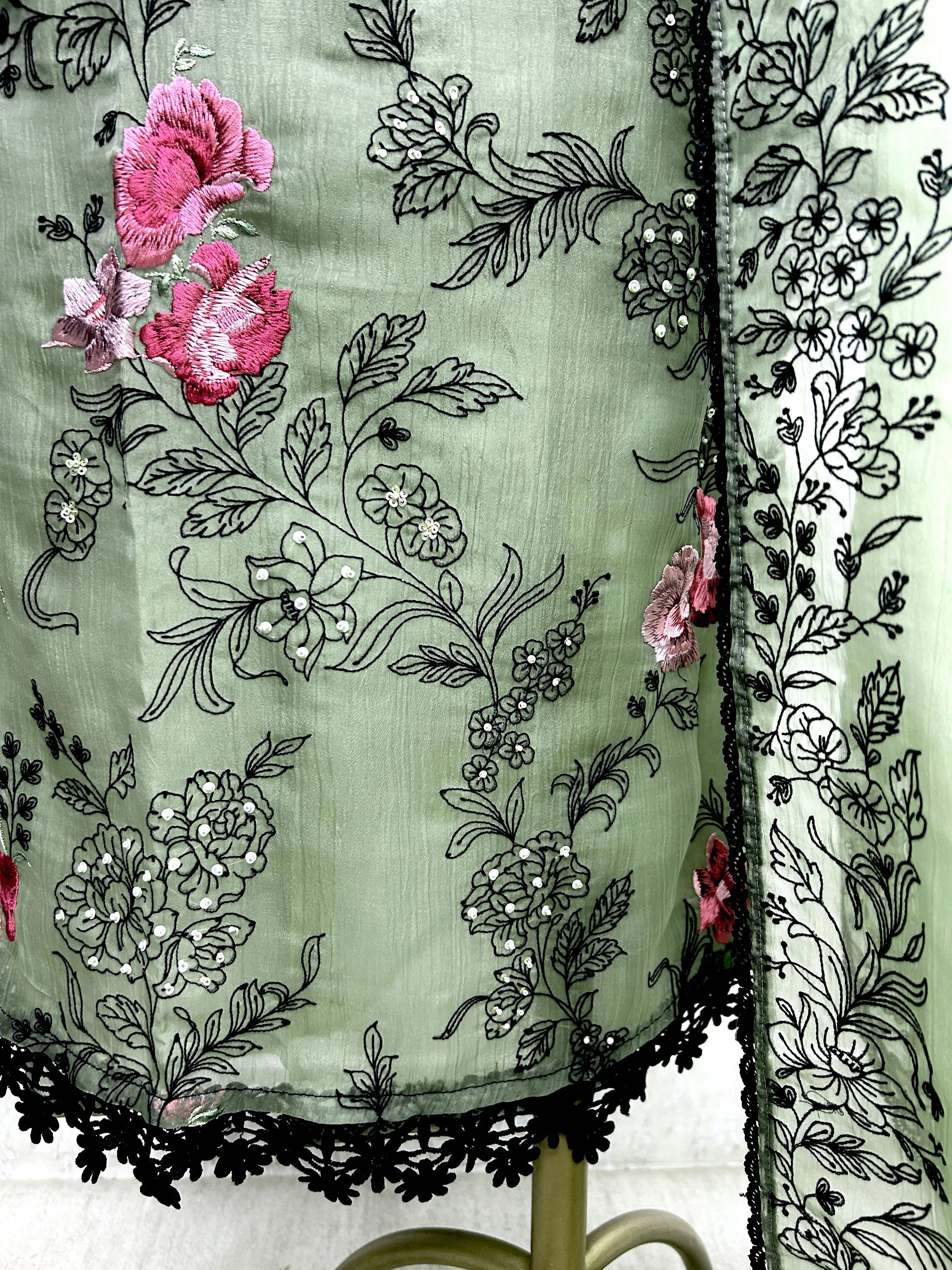 Chiffon Organza Unstitched Suit Set With Chiffon Dupatta