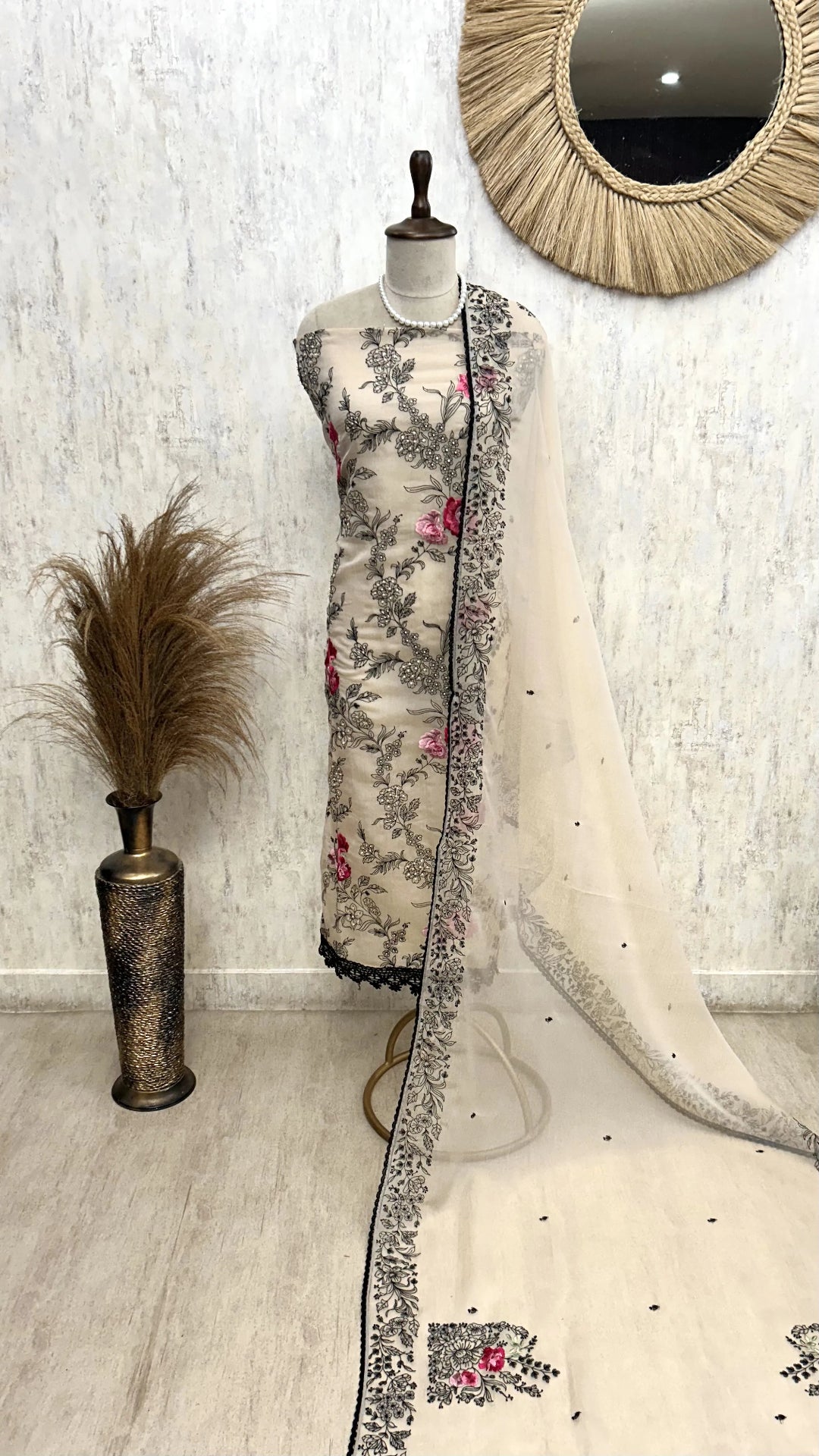 Chiffon Organza Unstitched Suit Set With Chiffon Dupatta