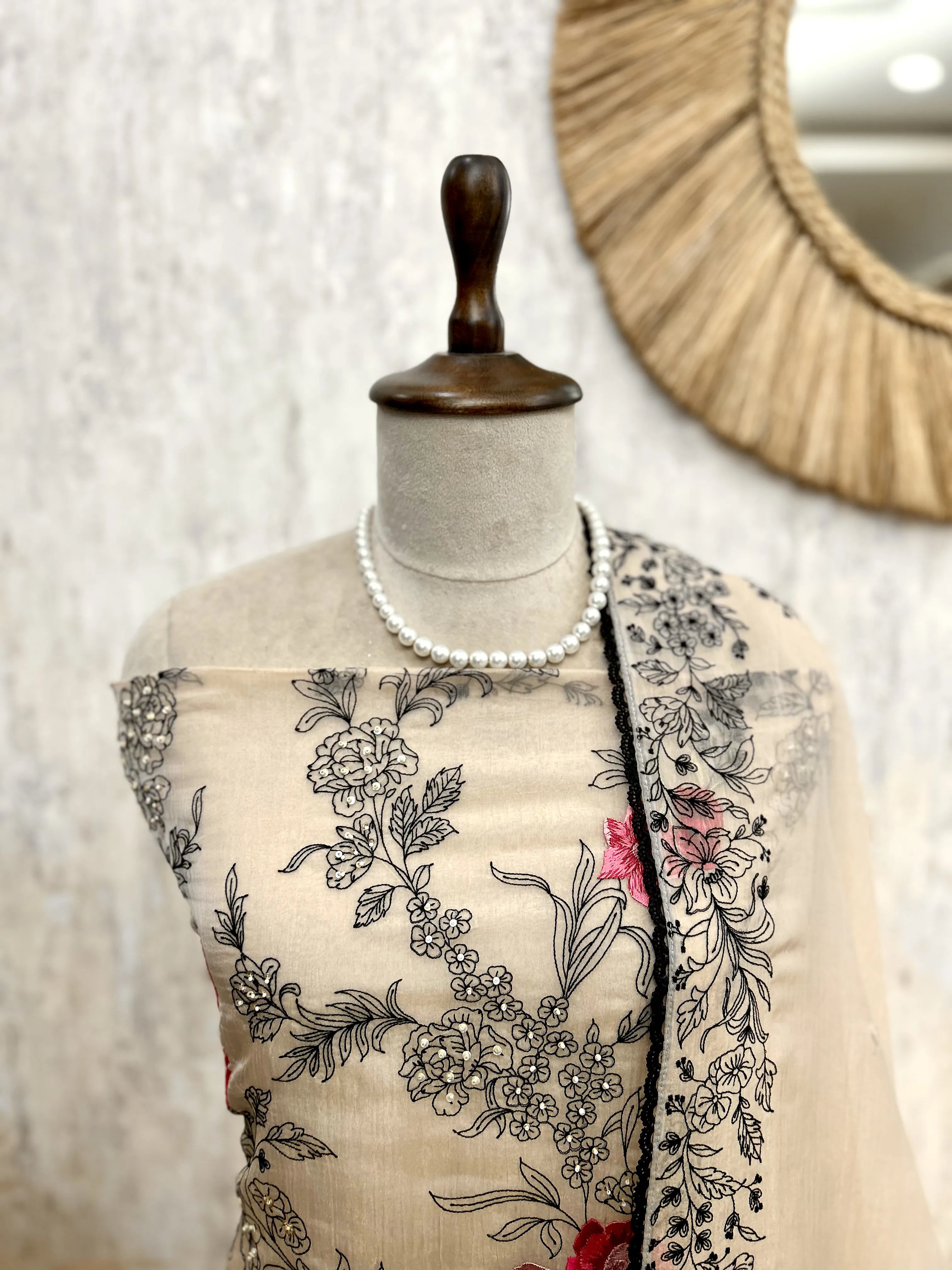 Chiffon Organza Unstitched Suit Set With Chiffon Dupatta