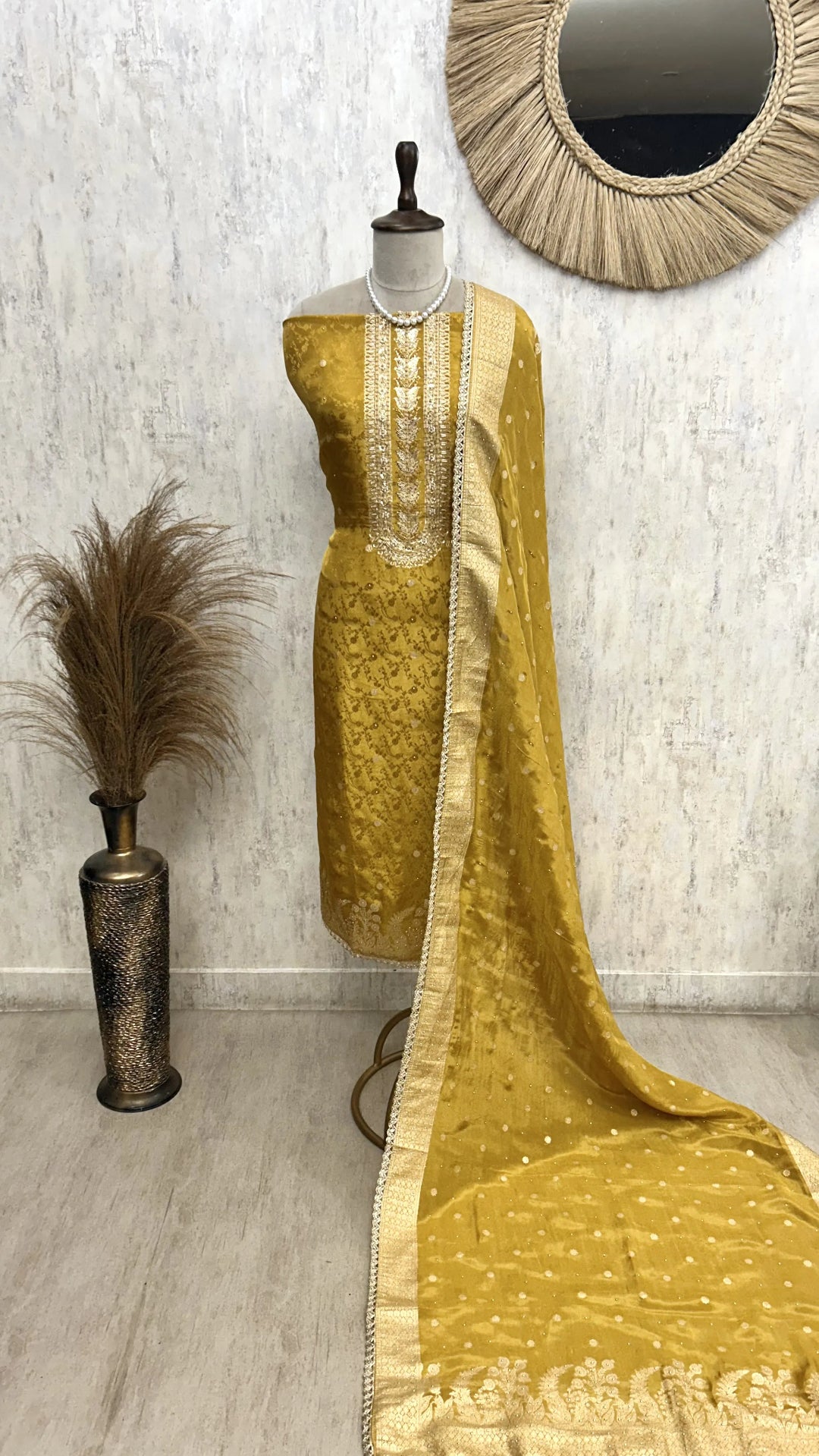Tissue Silk Unstitched Suit Set Featuring Zardosi Work
