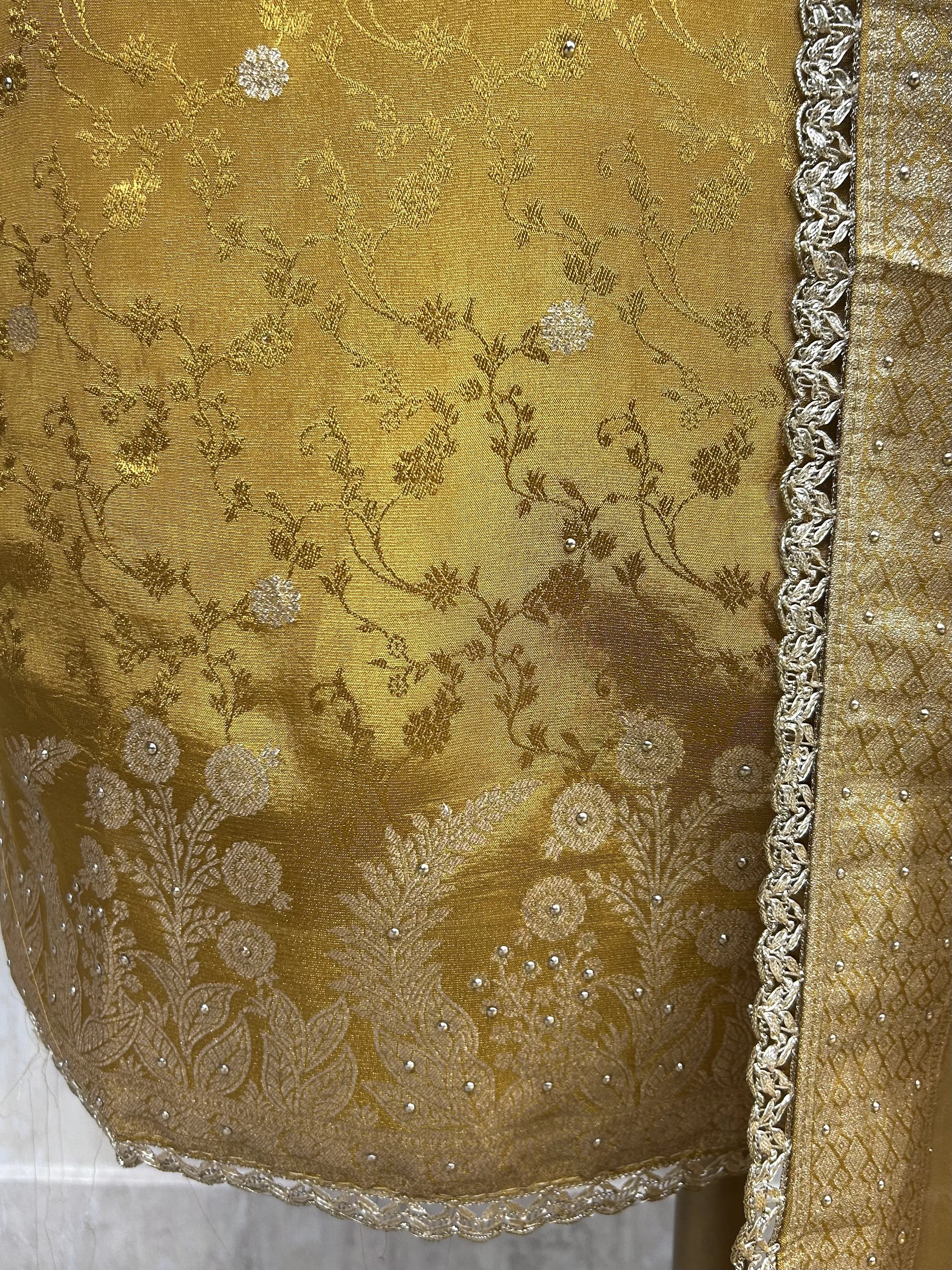 Tissue Silk Unstitched Suit Set Featuring Zardosi Work