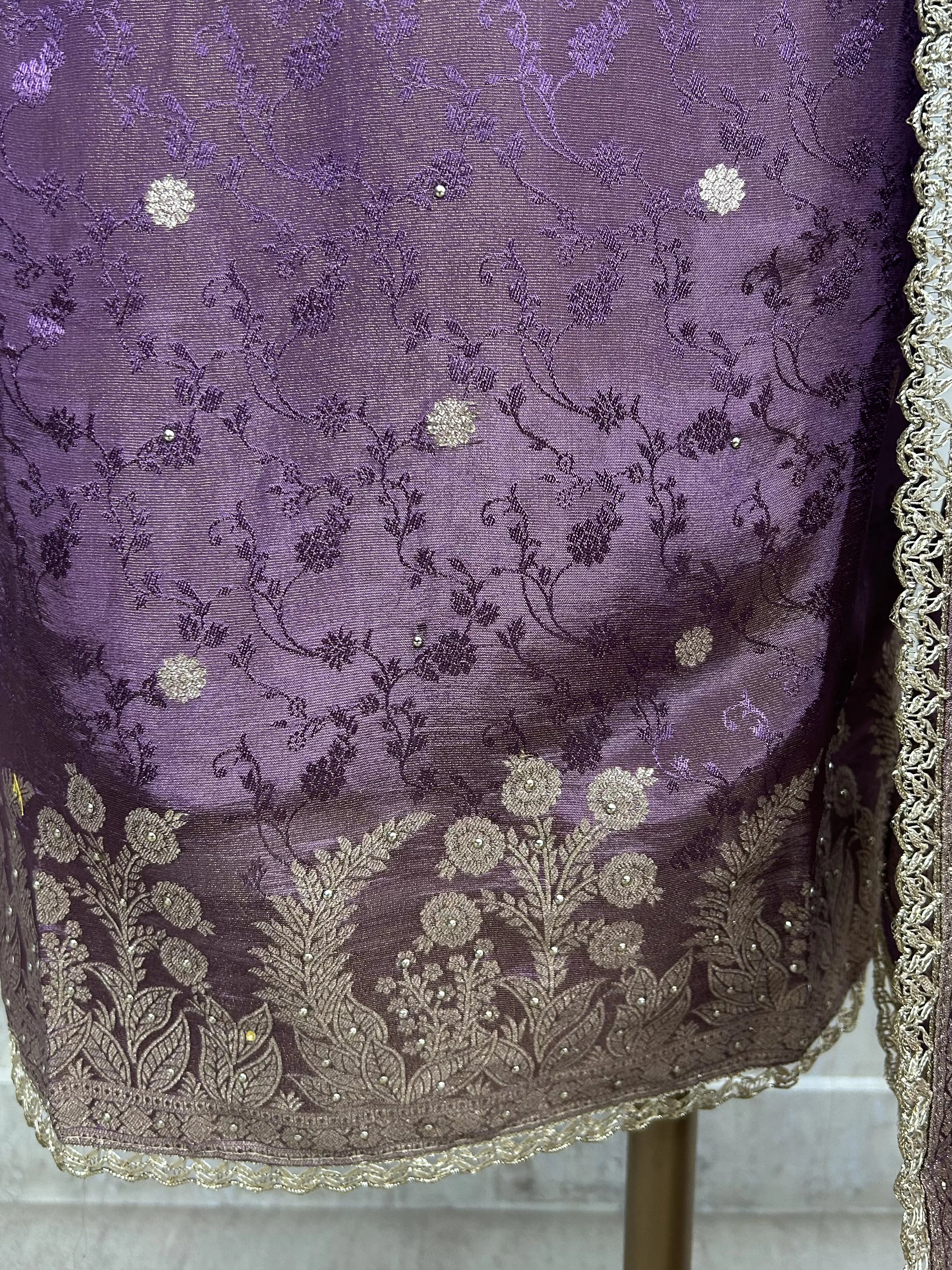 Tissue Silk Unstitched Suit Set Featuring Zardosi Work