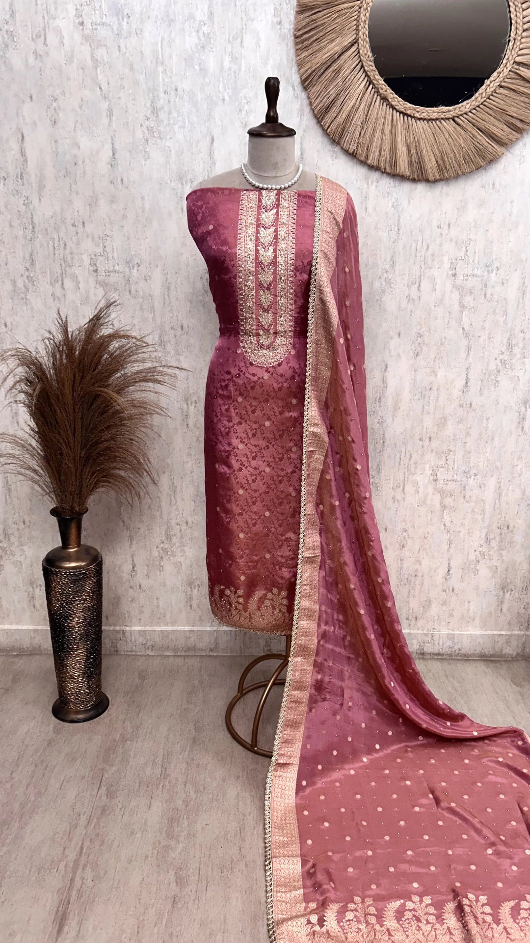 Tissue Silk Unstitched Suit Set Featuring Zardosi Work