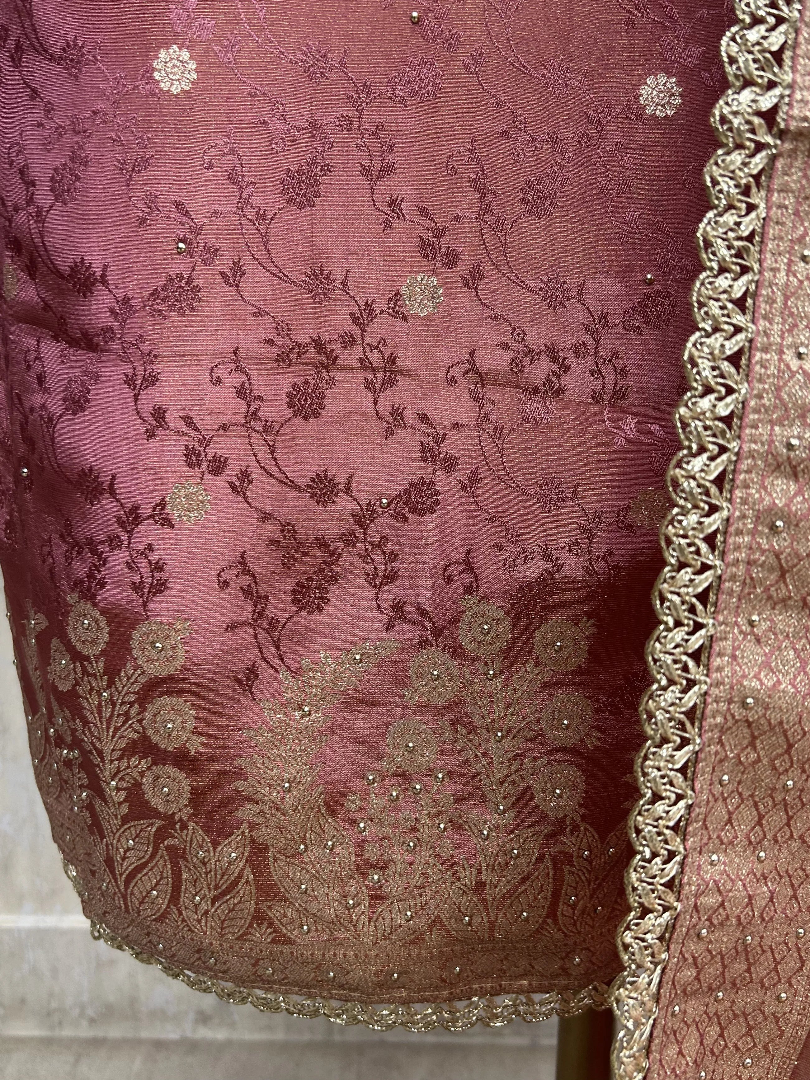 Tissue Silk Unstitched Suit Set Featuring Zardosi Work