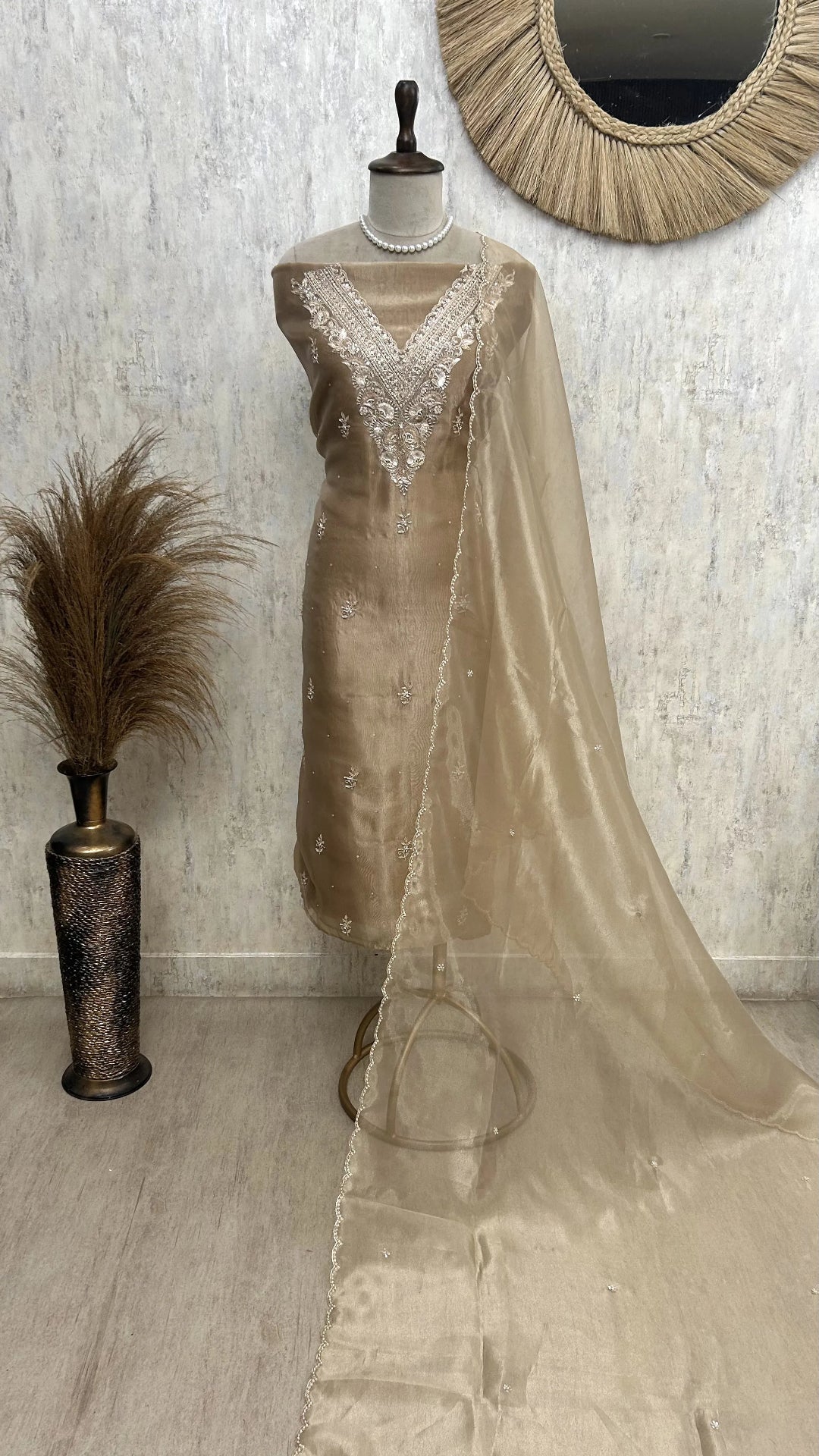 Glass Organza Unstitched Suit Set With Glass Organza Dupatta
