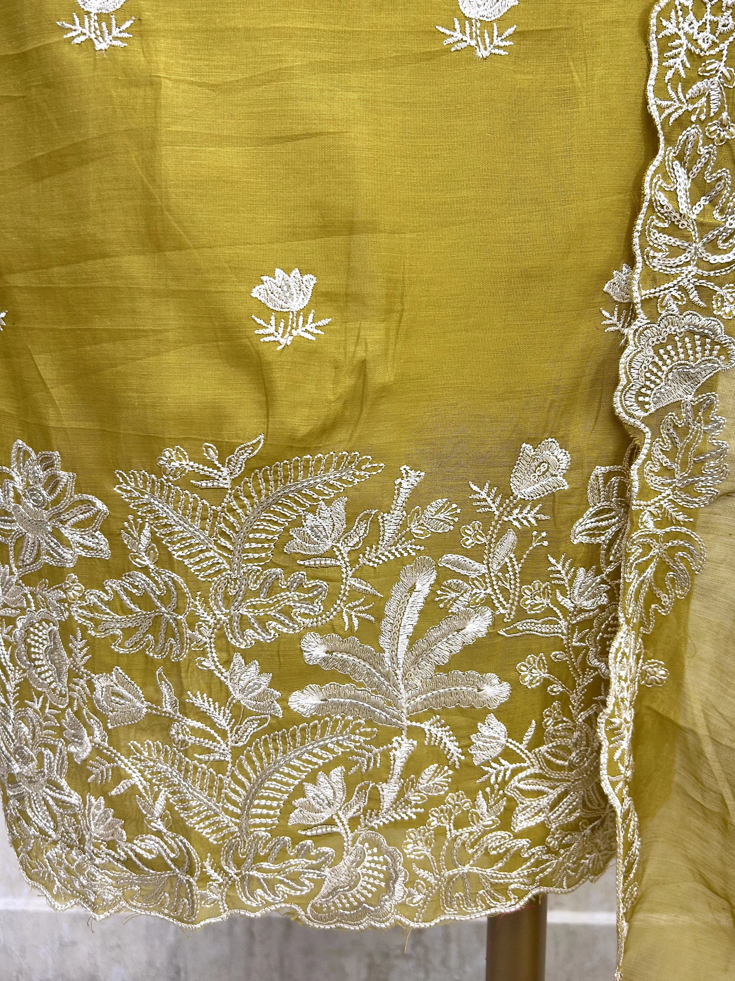 Mul Chanderi Unstitched Suit Set Featuring Mul Chanderi Dupatta