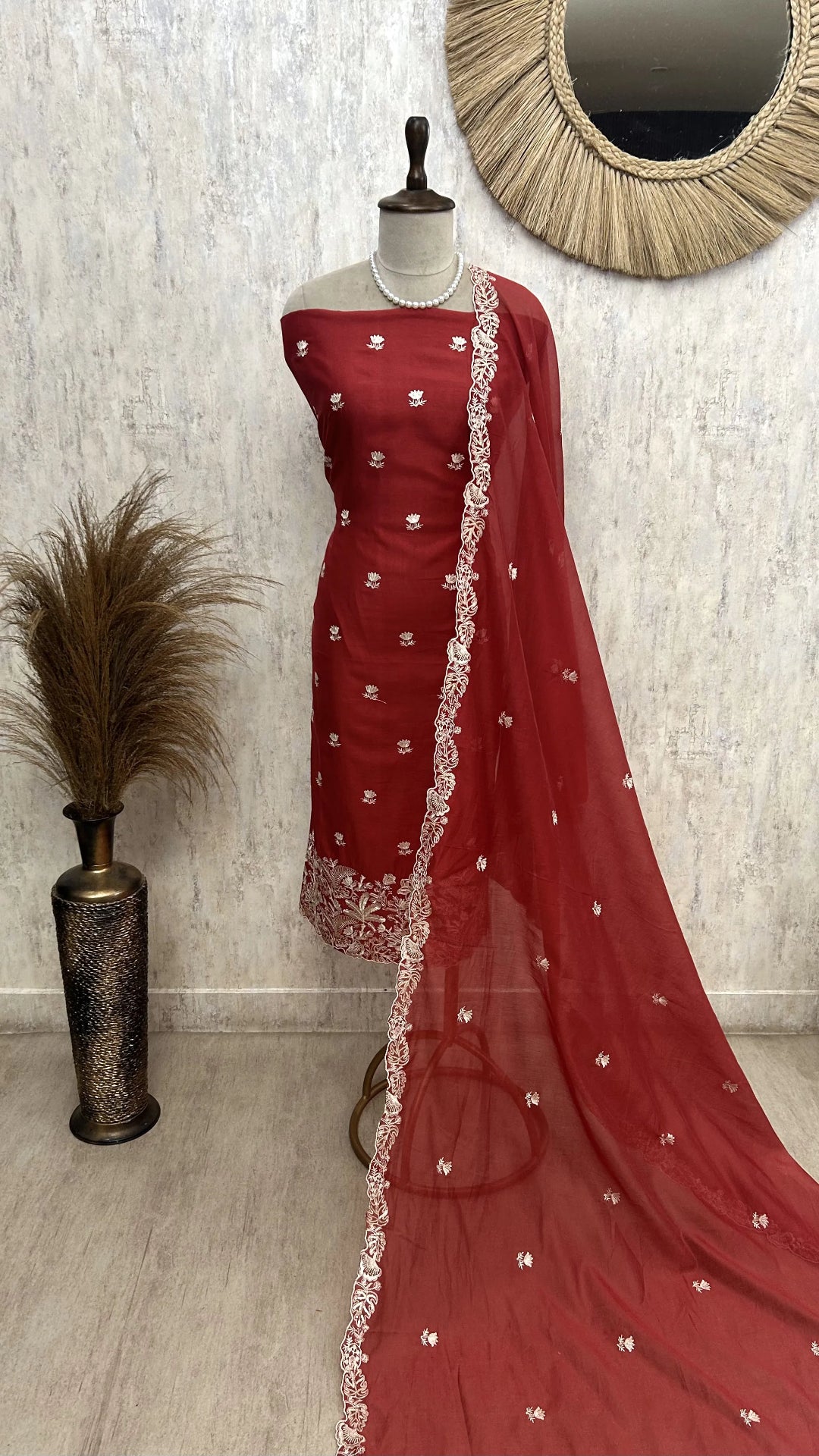 Mul Chanderi Unstitched Suit Set Featuring Mul Chanderi Dupatta