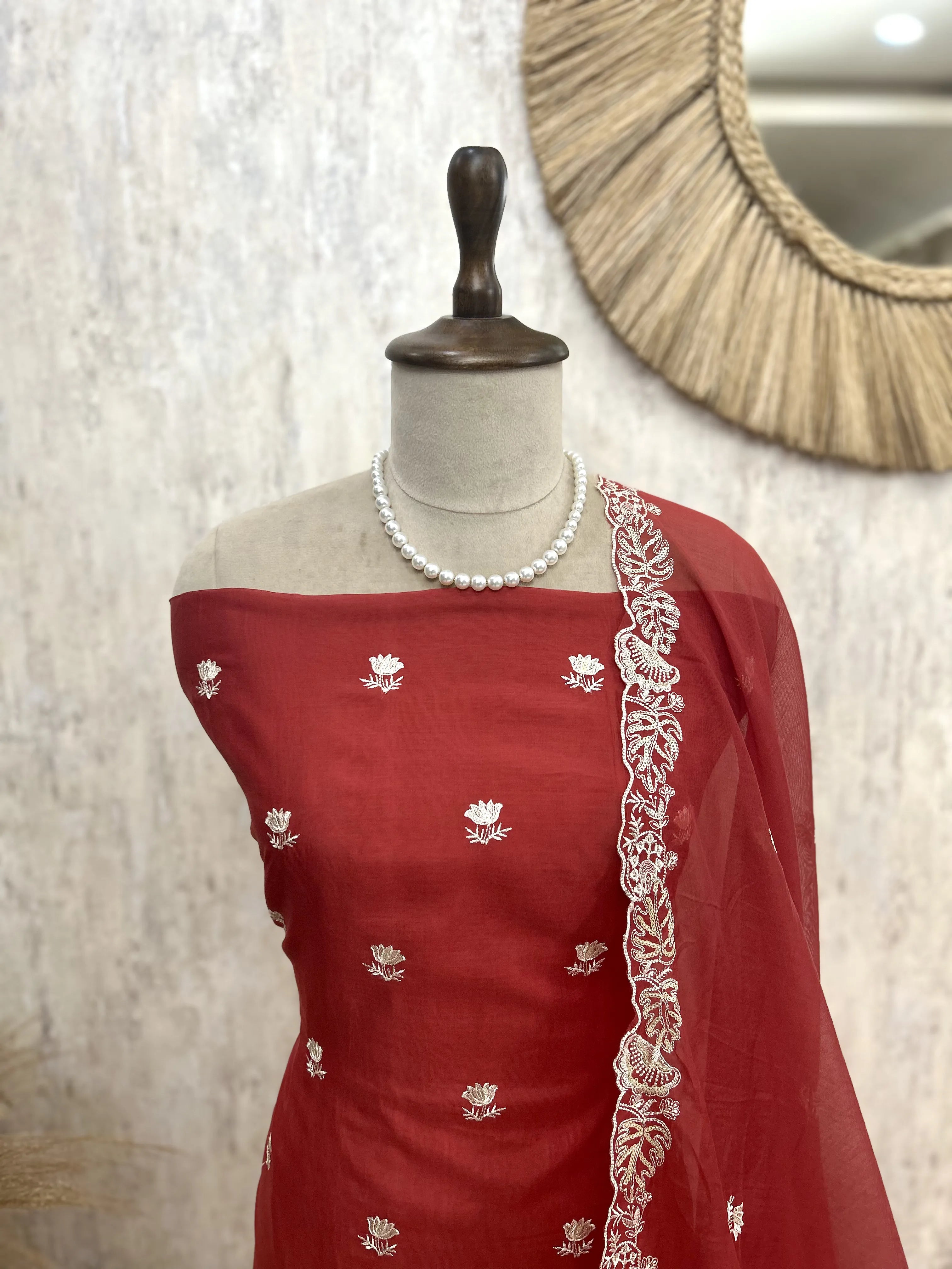 Mul Chanderi Unstitched Suit Set Featuring Mul Chanderi Dupatta