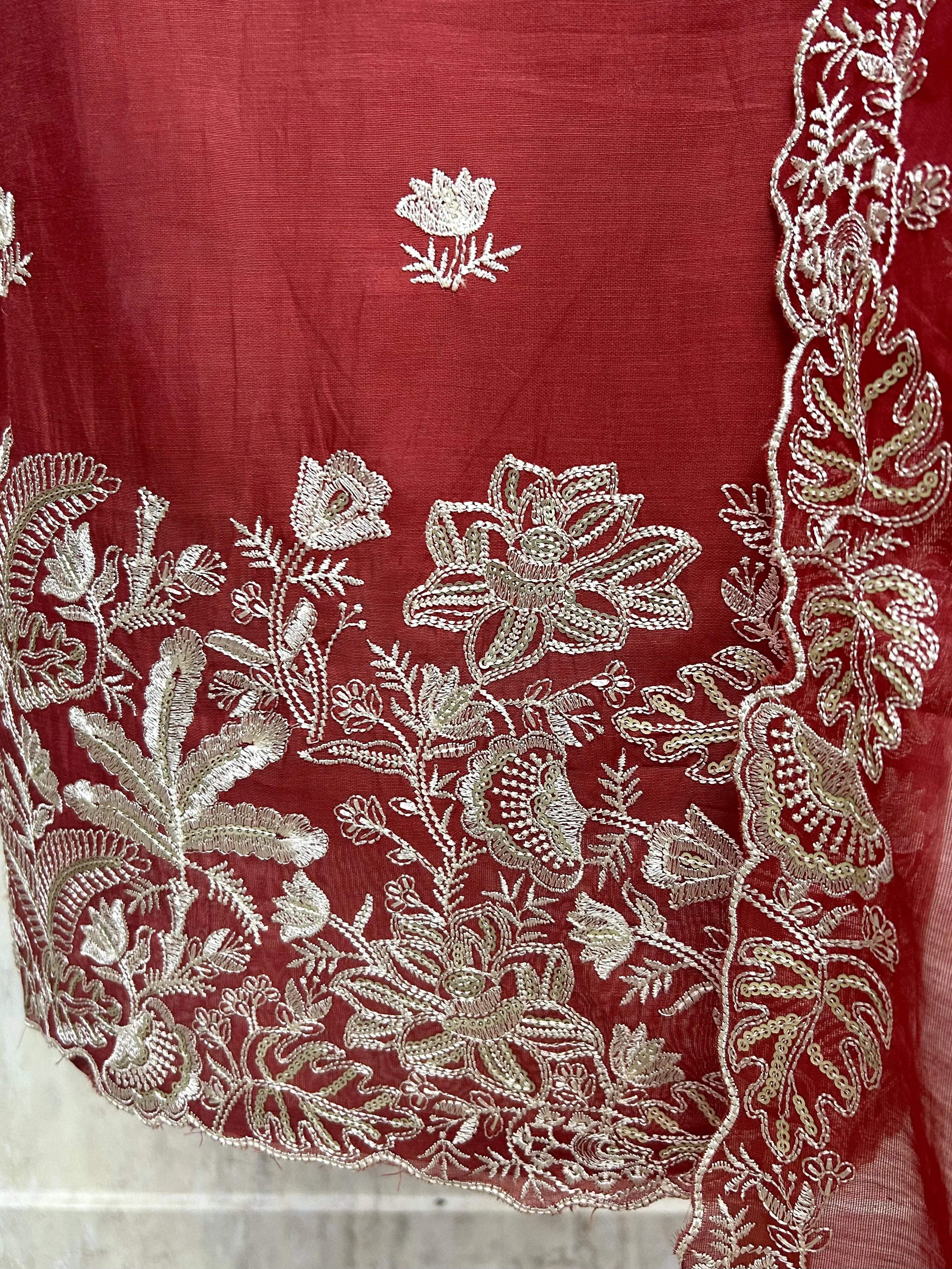 Mul Chanderi Unstitched Suit Set Featuring Mul Chanderi Dupatta