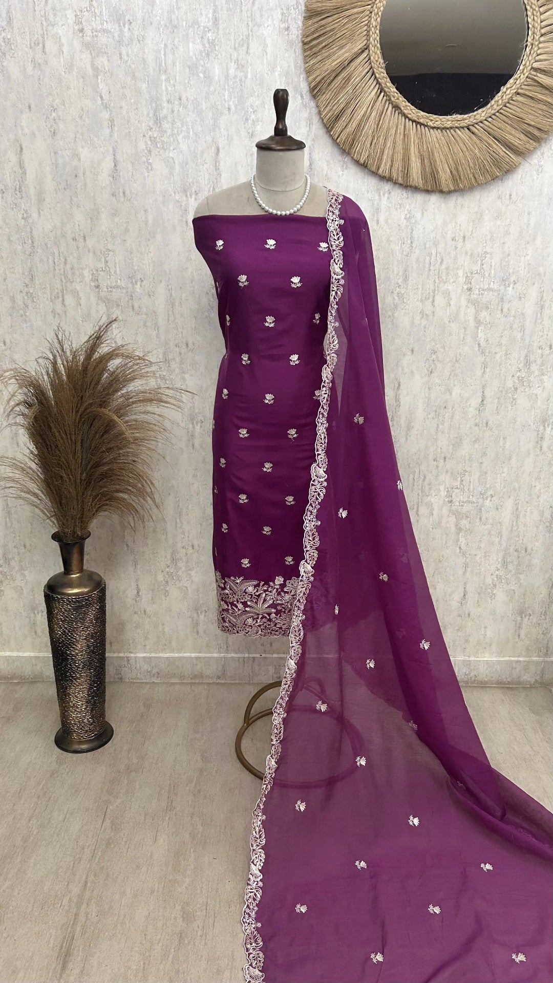 Mul Chanderi Unstitched Suit Set Featuring Mul Chanderi Dupatta