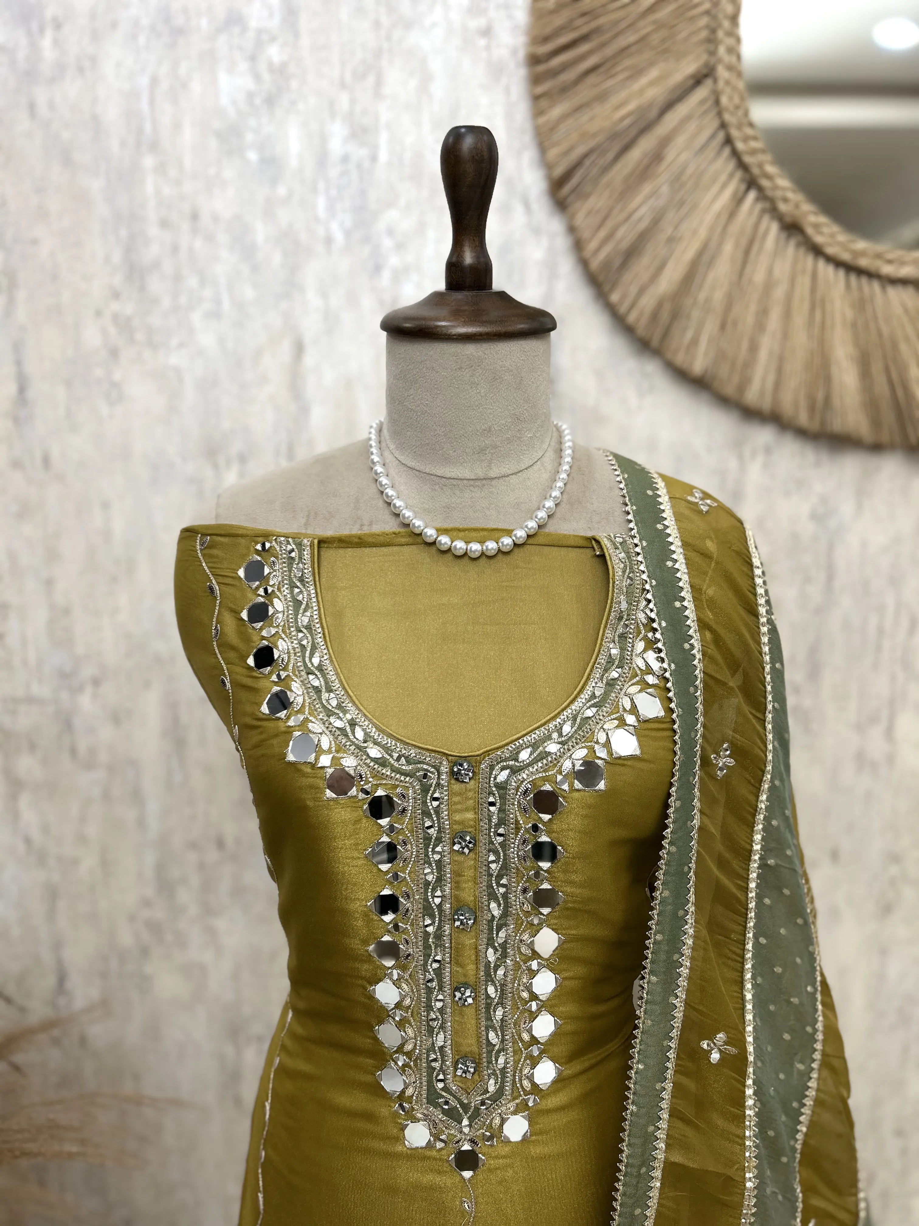 Glass Organza Unstitched Suit Set With Organza Dupatta