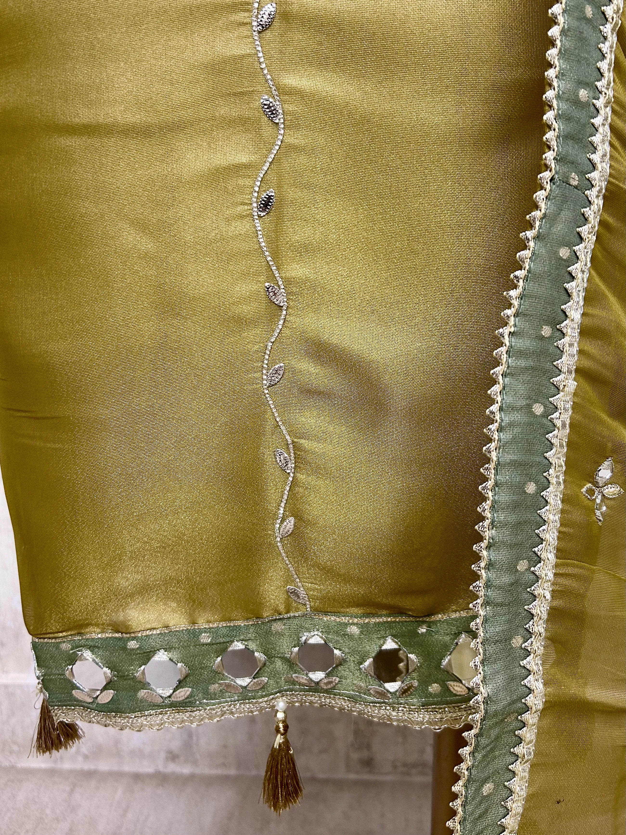 Glass Organza Unstitched Suit Set With Organza Dupatta