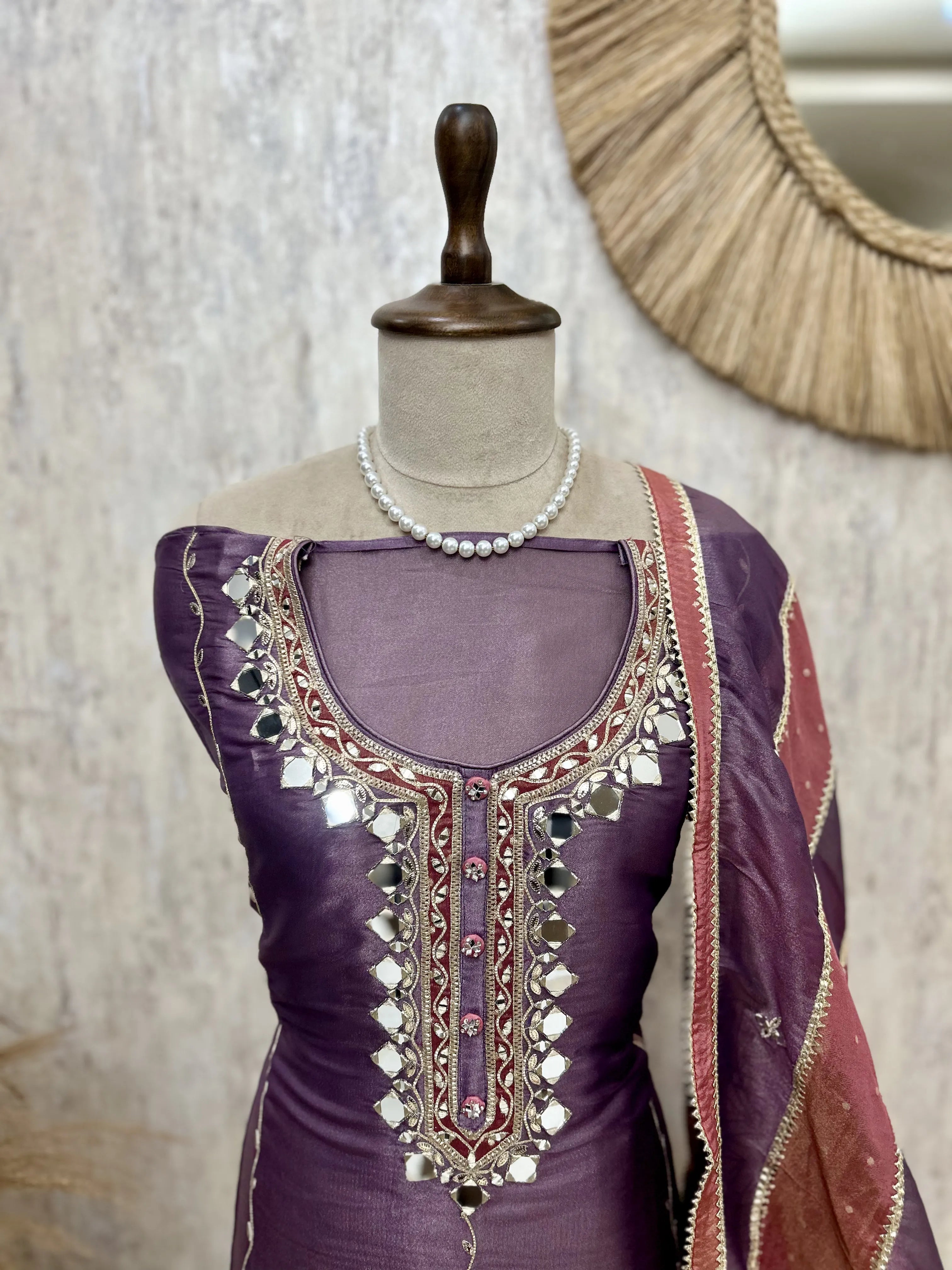 Glass Organza Unstitched Suit Set With Organza Dupatta