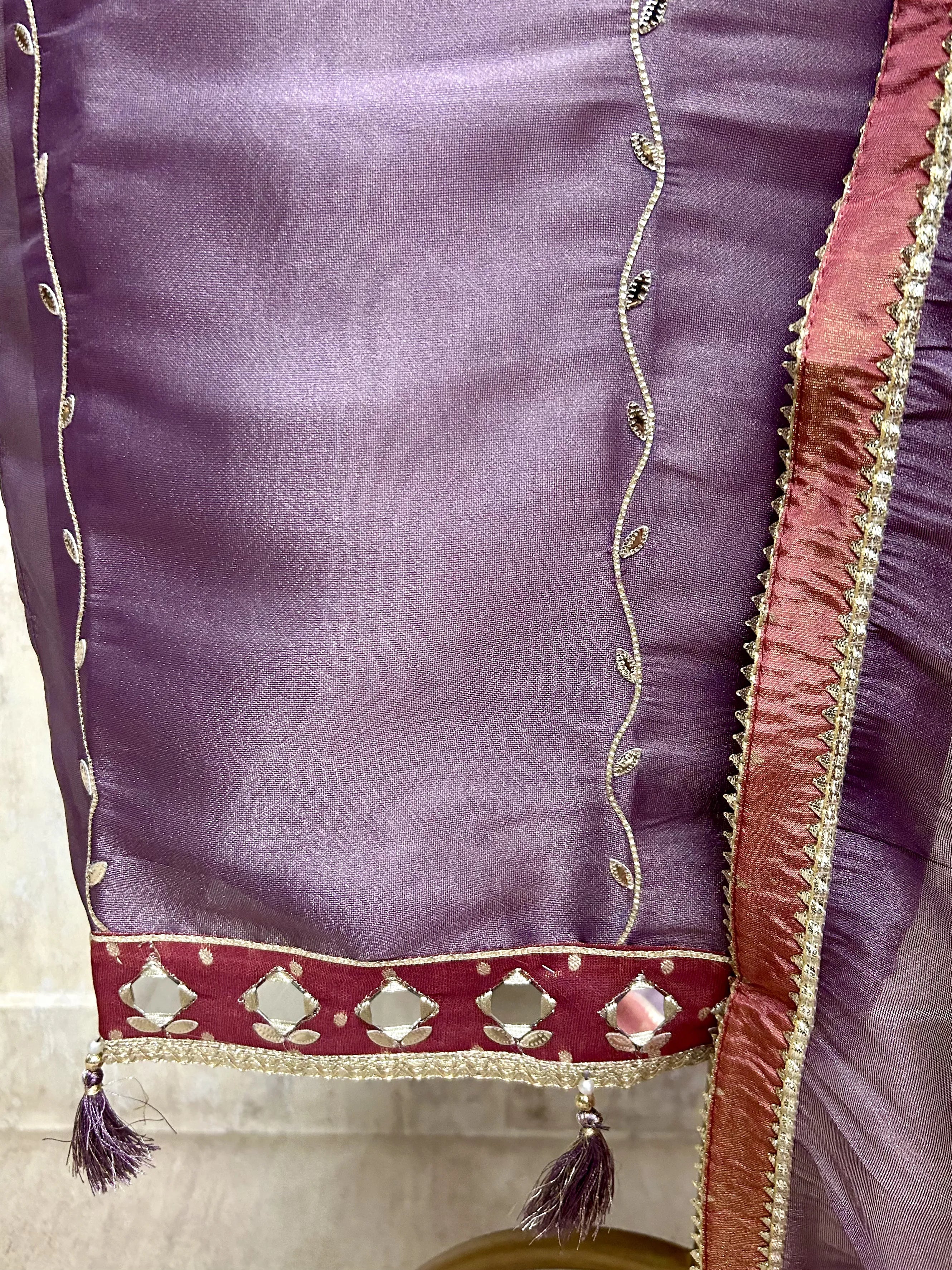 Glass Organza Unstitched Suit Set With Organza Dupatta