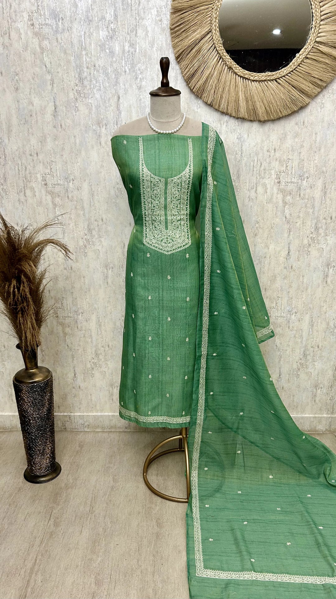 Linen Tissue Unstitched Suit Set With Linen Tissue Dupatta