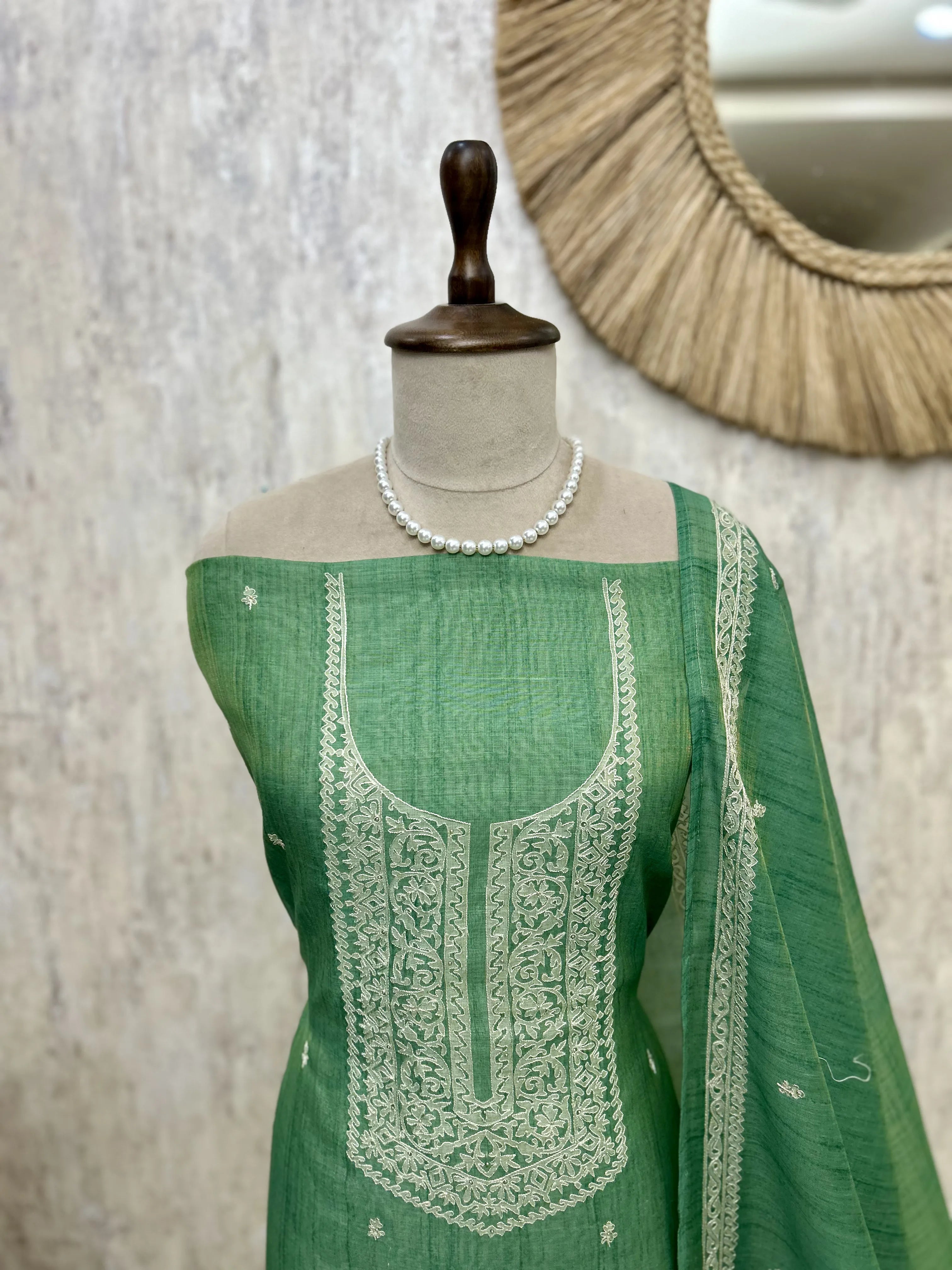 Linen Tissue Unstitched Suit Set With Linen Tissue Dupatta